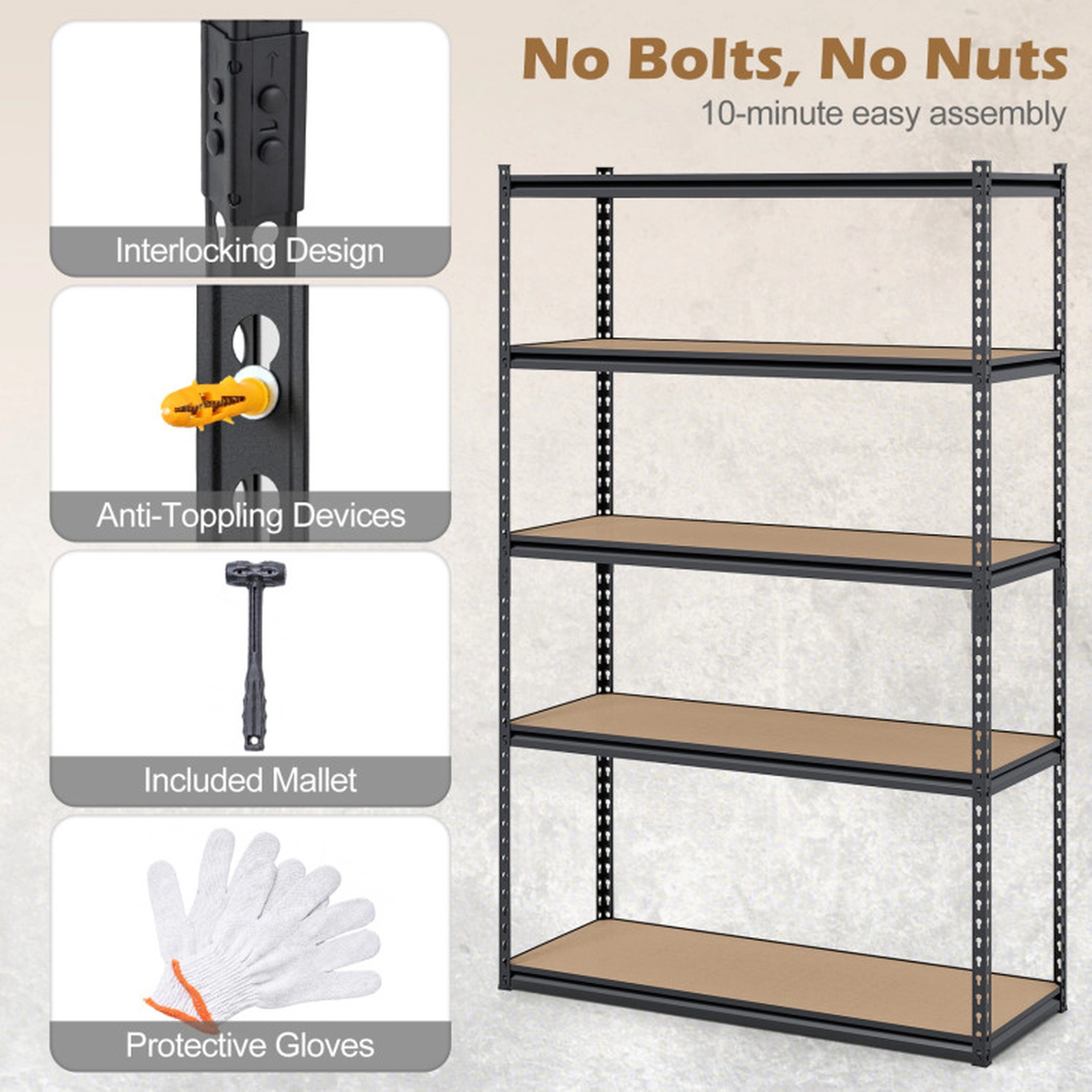 SUGIFT Adjustable 5-Tier Metal Garage Shelving Unit 440-lb Capacity Per Shelf 2200-lb Total 60-in Tall Black Set of 2