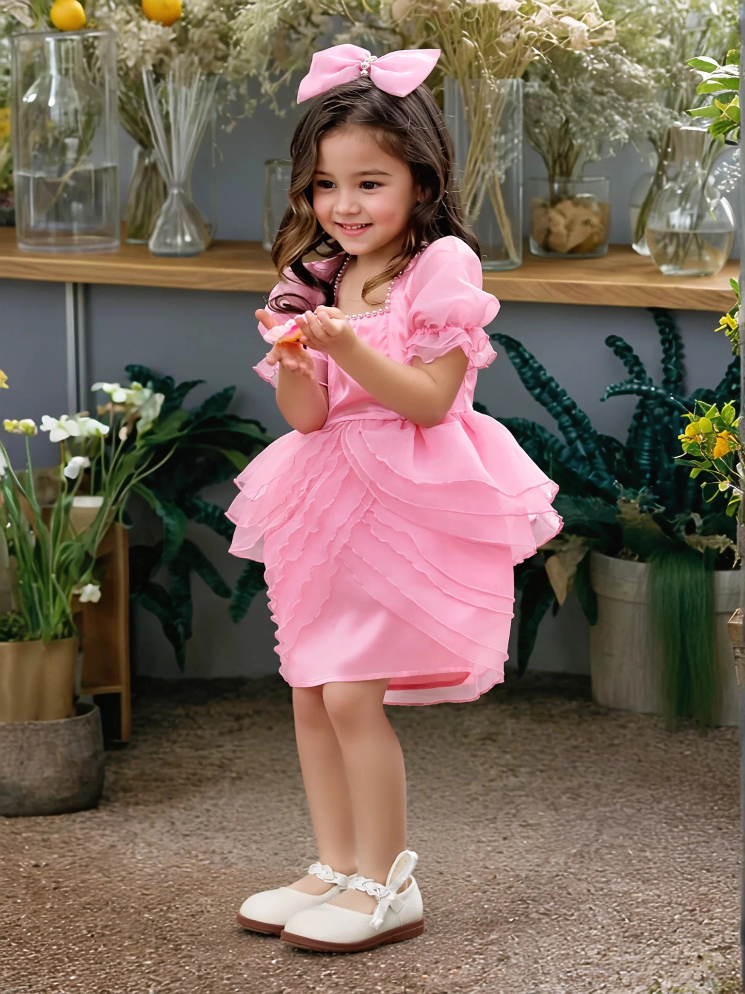 Faeella Girls Blush Petal Princess Ruffle Pink Birthday Dress