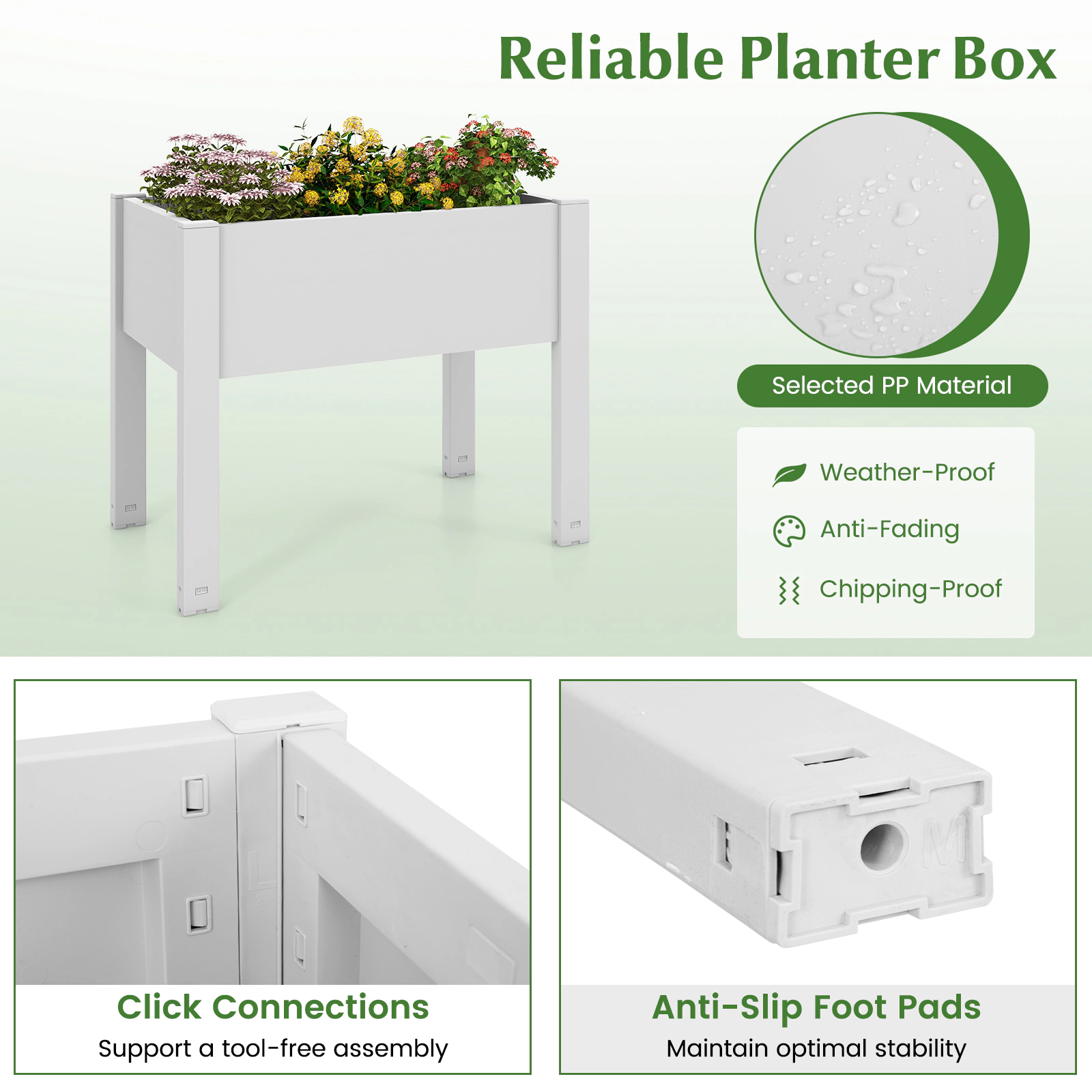 Hivvago 53L Raised Bed Grow Box Self-Watering Planter Box Stand with Water Level Monitor