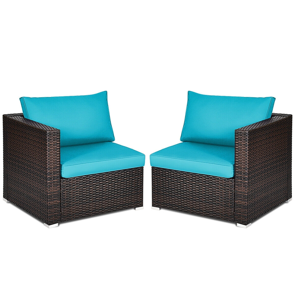 LJG 2PCS Patio Rattan Sectional Conversation Sofa Set