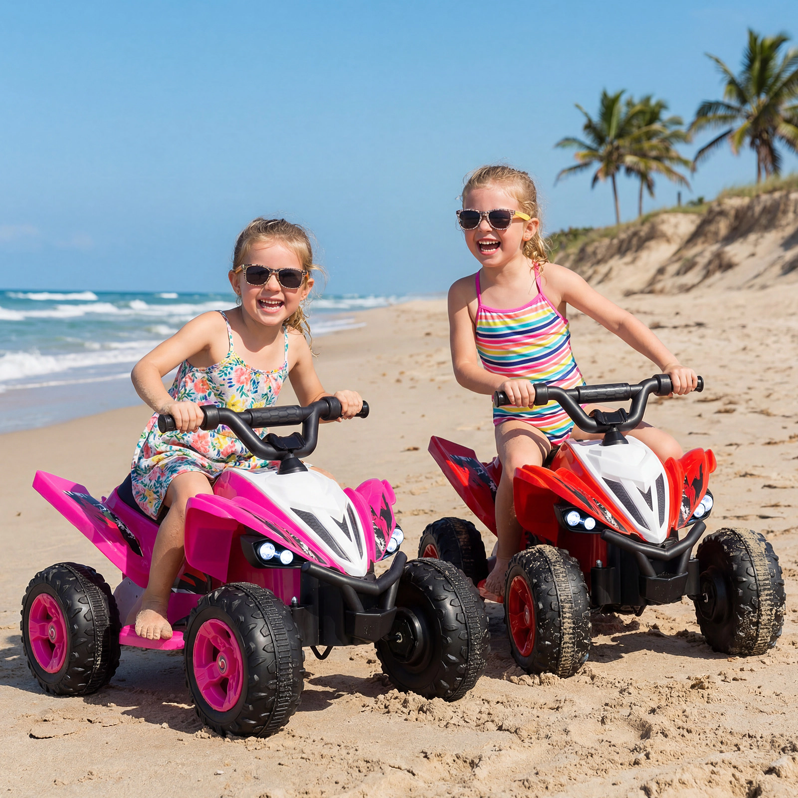 SUGIFT Pink LED Lights and 7 mph Top Speed 12V Kids Ride On ATV 4-Wheeler Quad