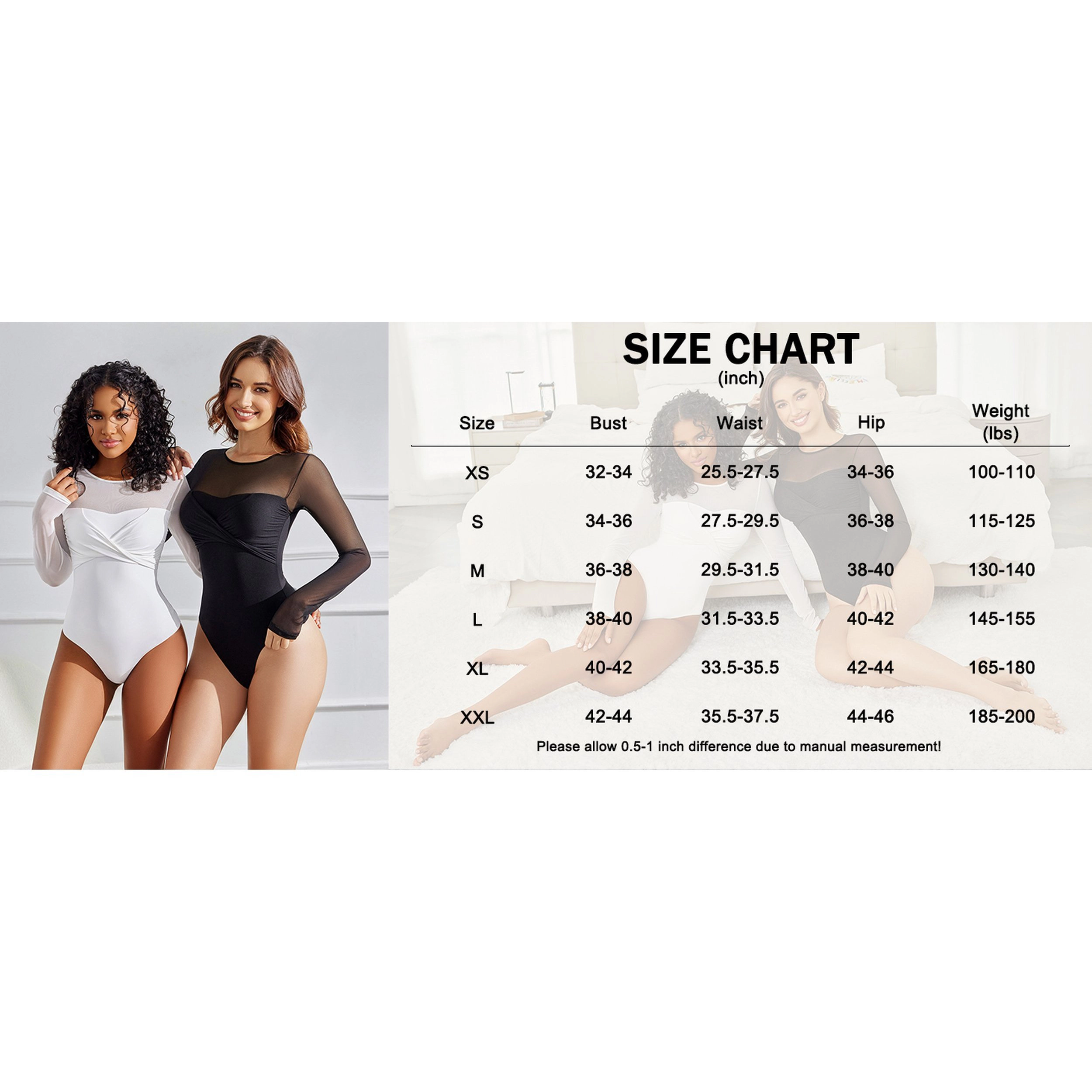 Avidlove Women's Sheer Long Sleeve Crew Neck Ruched Bodysuit