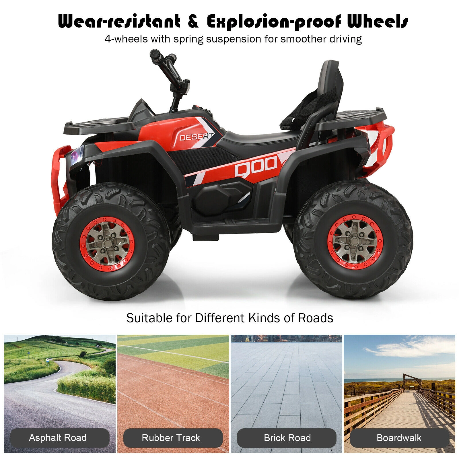 SUGIFT Kids Red 12V Ride On 4-Wheeler ATV Quad with MP3 and LED Lights 44.5-in W 30-in H 110-lb Rider Capacity
