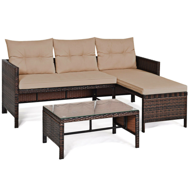 Hivvago 3 Pieces Patio Wicker Rattan Sofa Set