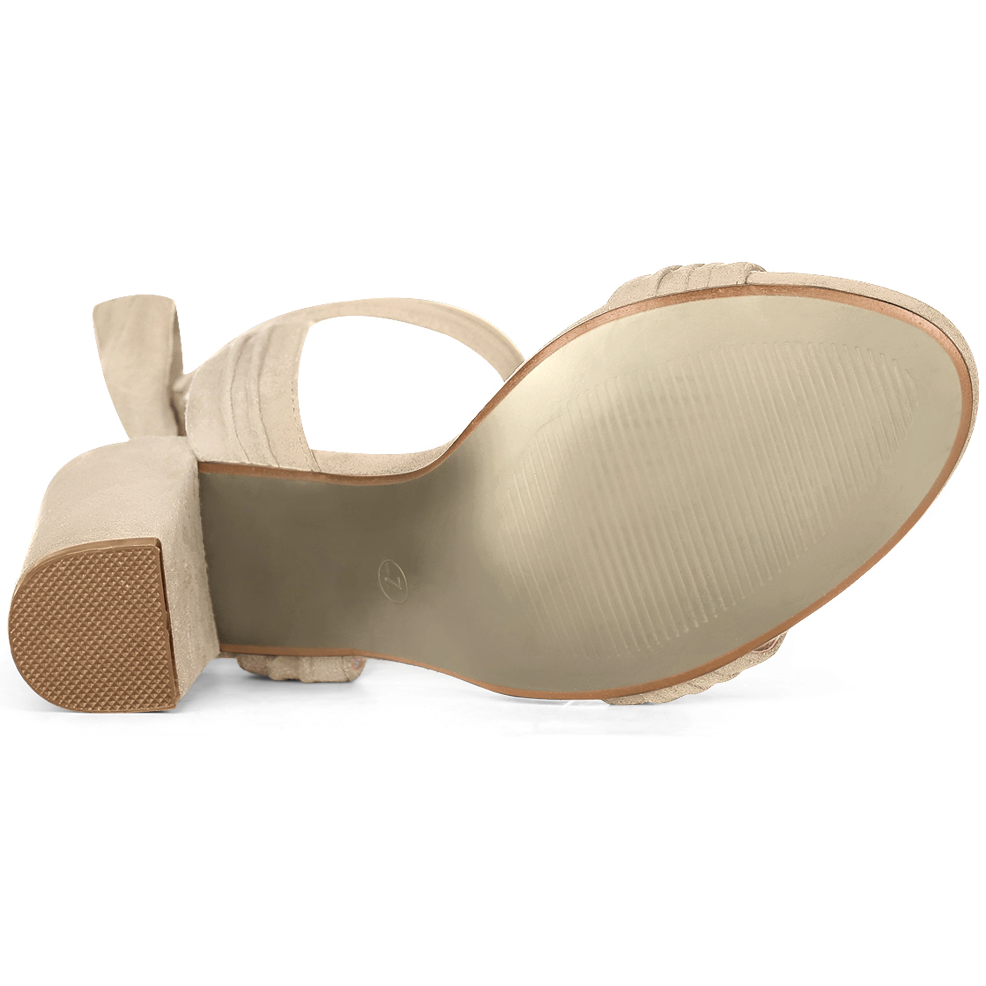 BLISSFUL STEP Women Open Toe Ankle Tie Back Chunky Heel Sandals