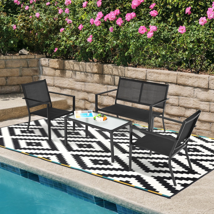 Hivvago 4 Pcs Patio Furniture Set Sofa Coffee Table Steel Frame Garden