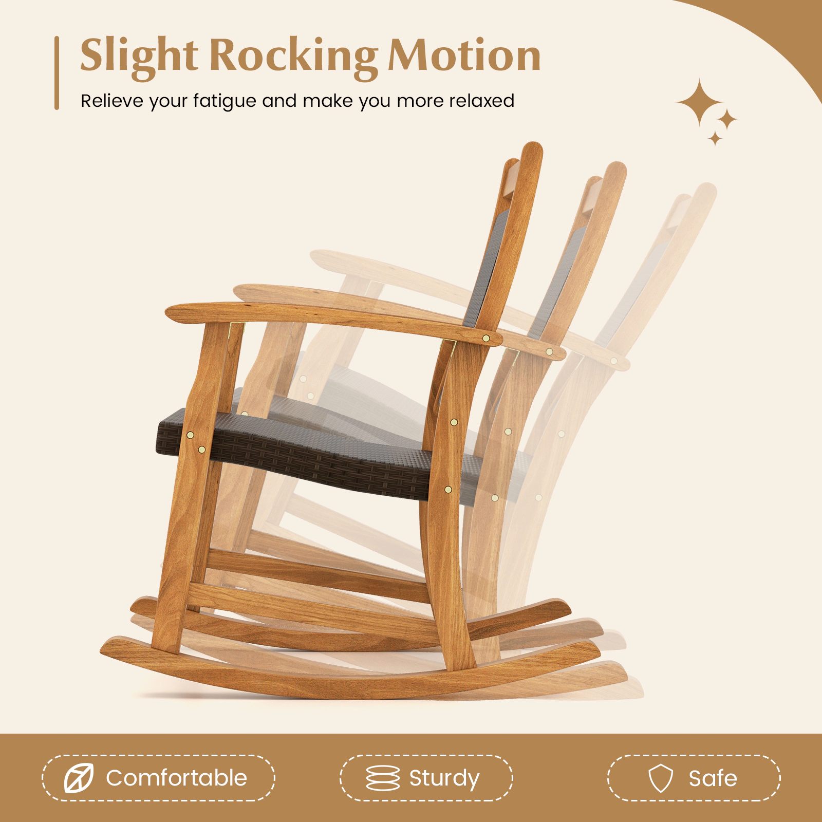 SUGIFT 3-Piece Acacia Wood Patio Rocking Chair Set, Reddish Brown