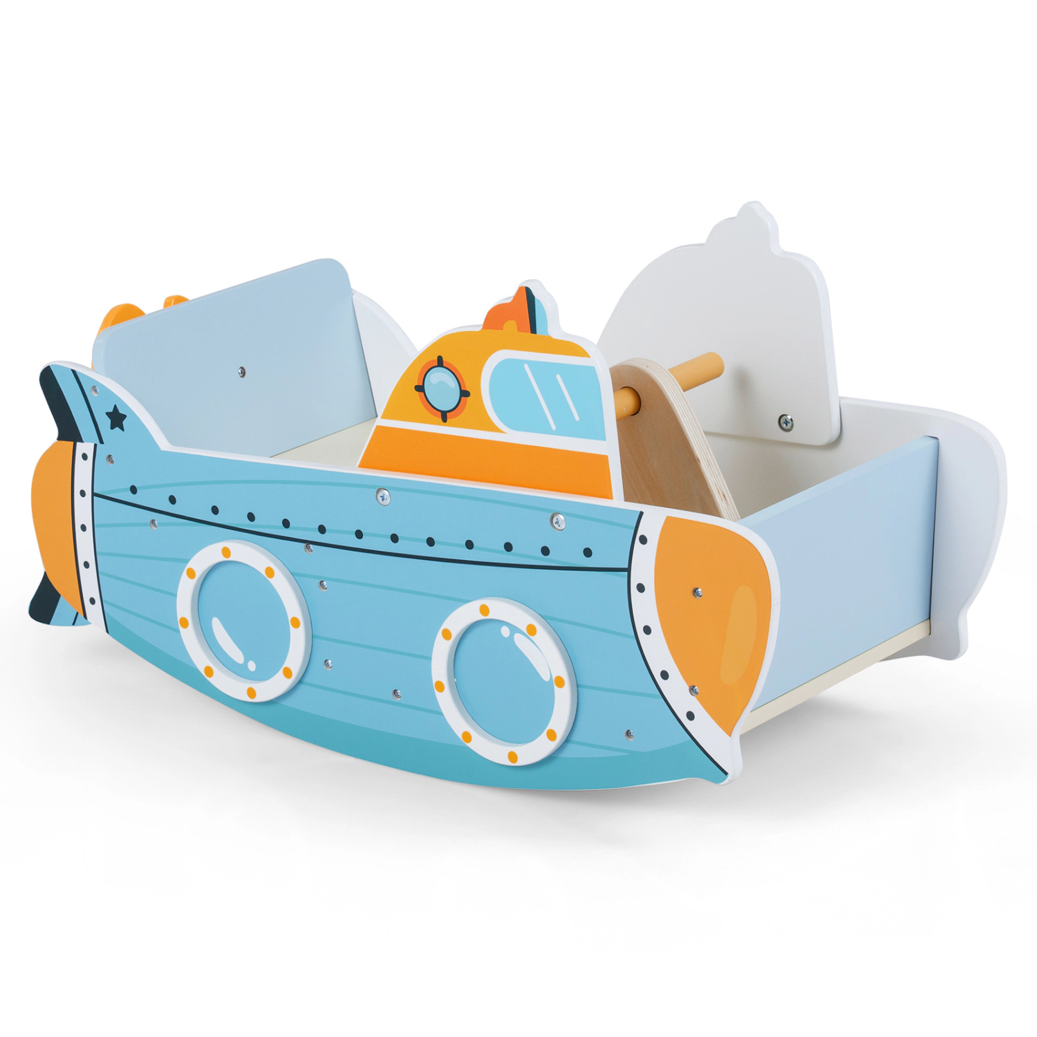 LJG Kids Submarine Wooden Climbing Toy with Rotating Propeller and Rocking Climber