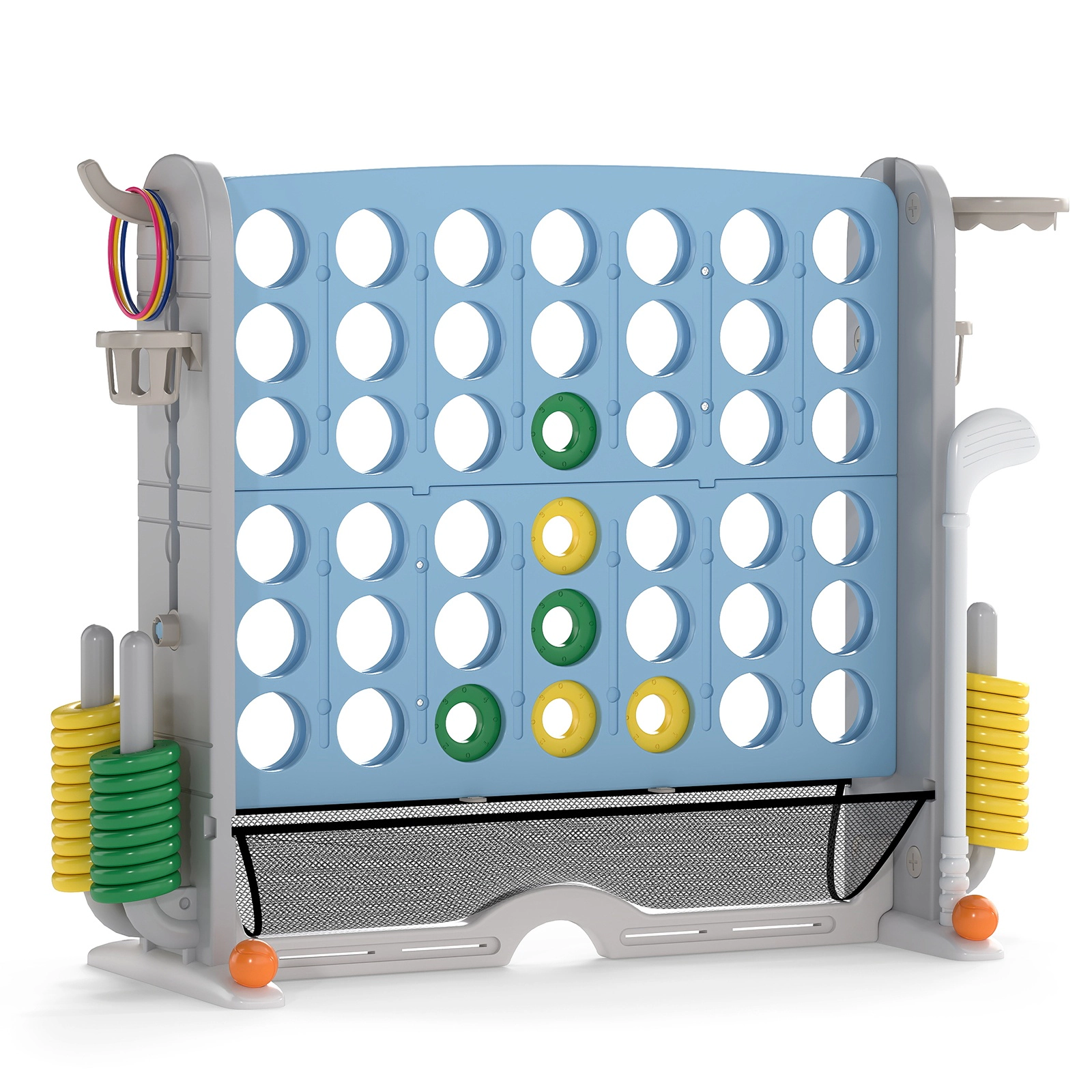 SUGIFT Light Blue 4-in-1 Jumbo 4-to-Score Game with Ring Toss and Basketball Hoop 40.5-in W 32.5-in to 38.5-in H
