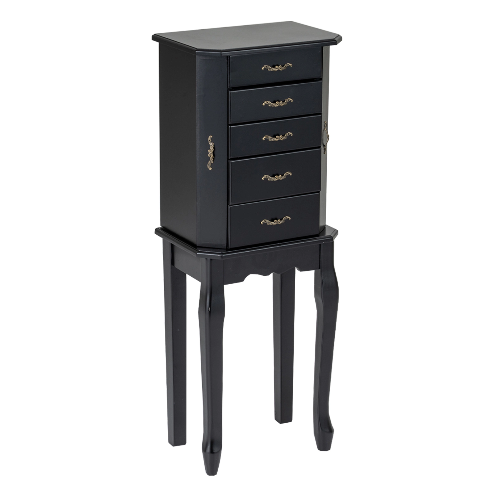 SUGIFT Standing Jewelry Box Black 47 in Armoire with 4 Drawers and 2 Side Doors