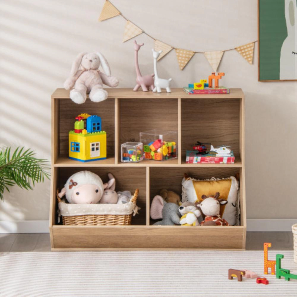 Hivvago 5-Cube Wooden Kids Toy Storage Organizer with Anti-Tipping Kits