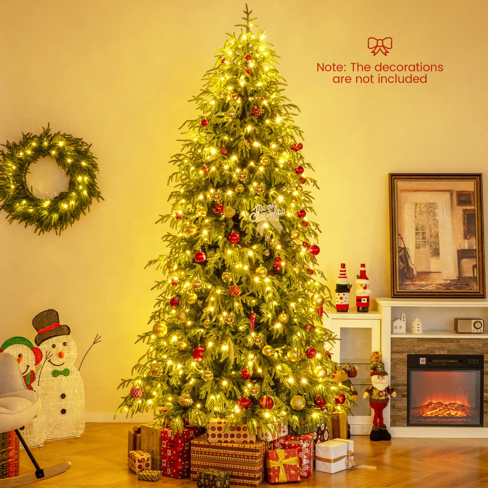SUGIFT 8-ft Green Pre-Lit Artificial Christmas Tree with Dual-Layer PVC and TPE Needles and 470 LED Lights