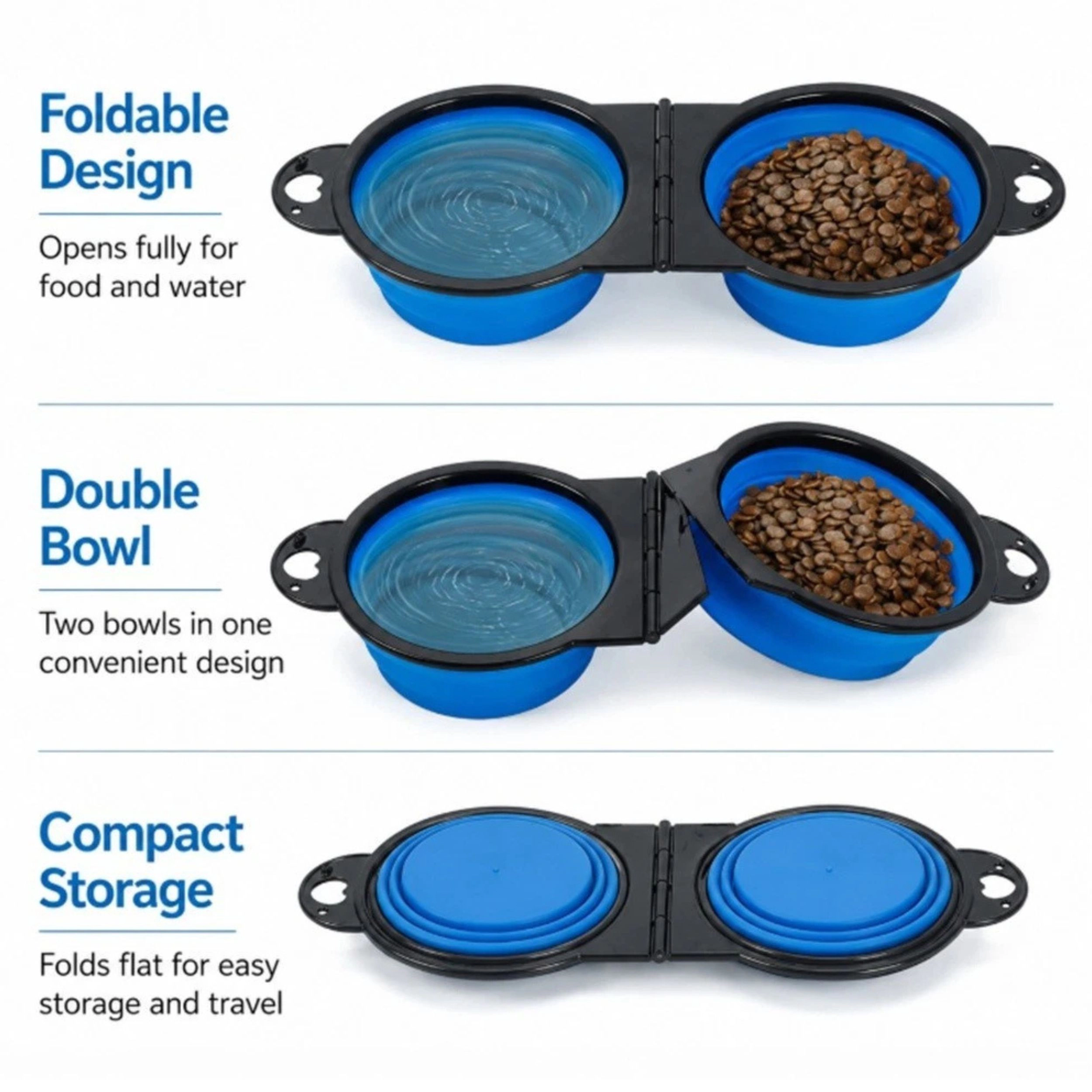 Home Collection 2-in-1 Collapsible Silicone Dog Bowl Travel Food & Water Set
