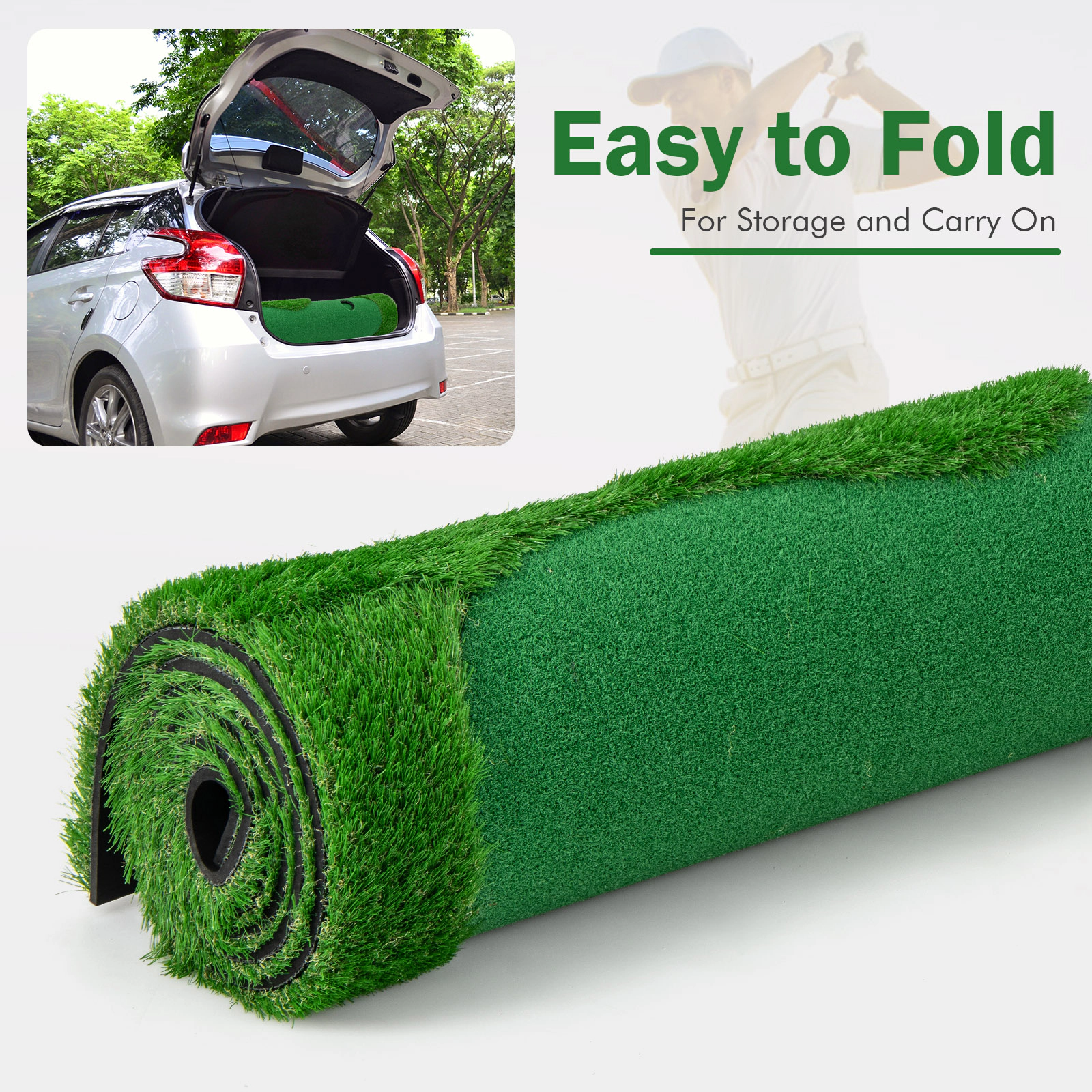SUGIFT Realistic Artificial Grass Turf and 3 Holes Golf Putting Green Mat