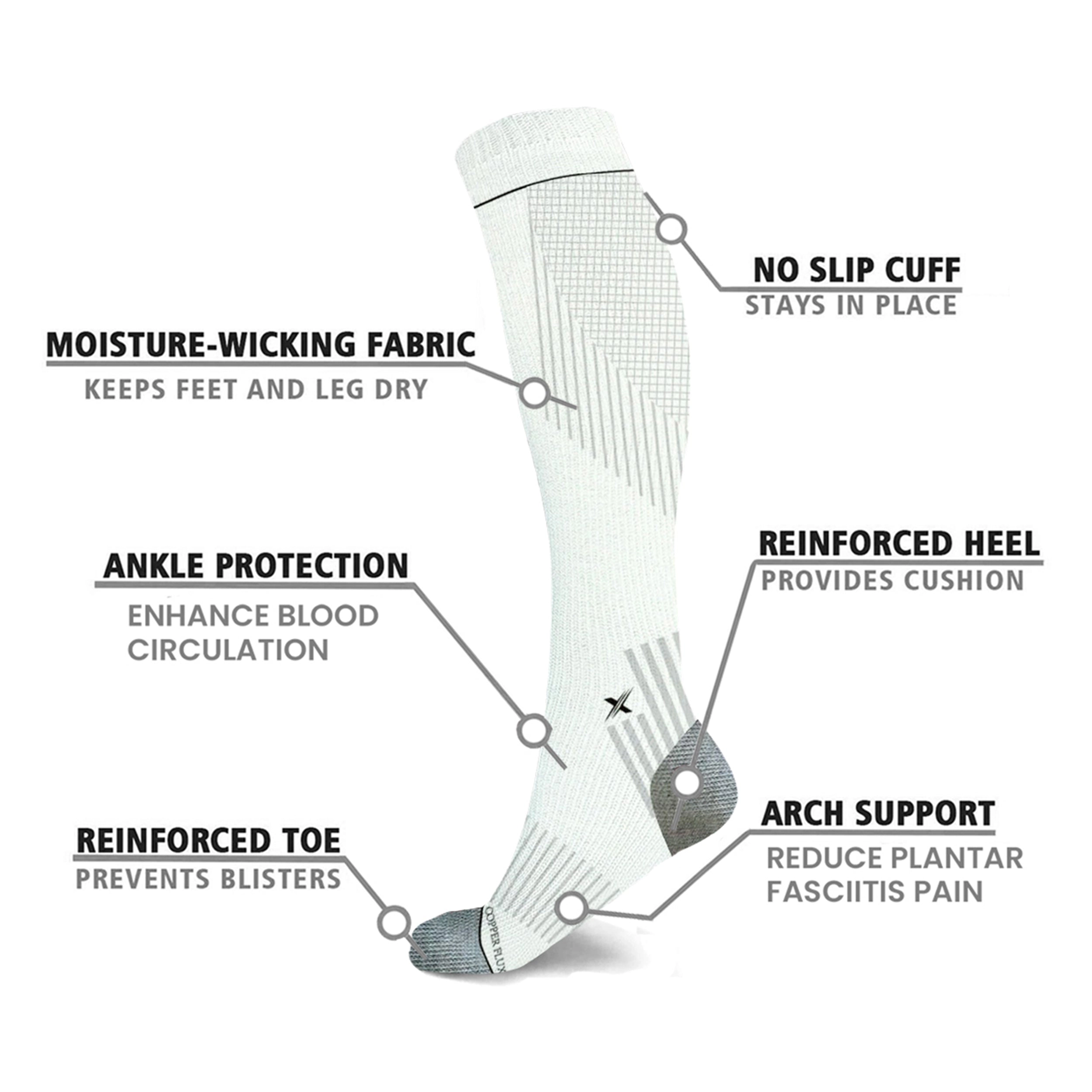 Extreme Fit Copper Compression Pain Relief Targeted Knee High Socks - 6 Pair