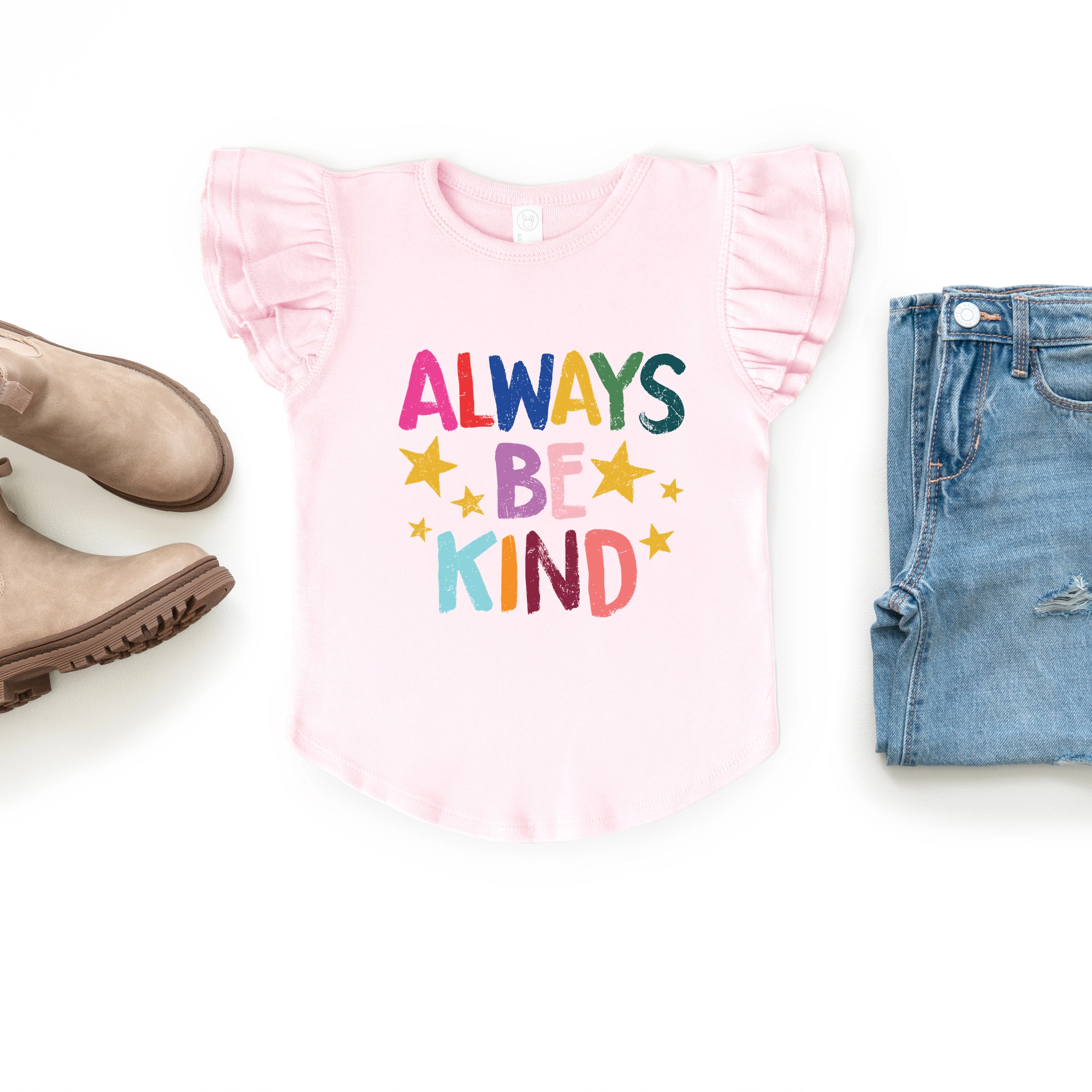The Juniper Shop - Always Be Kind Stars Flutter Sleeve Graphic T-Shirt