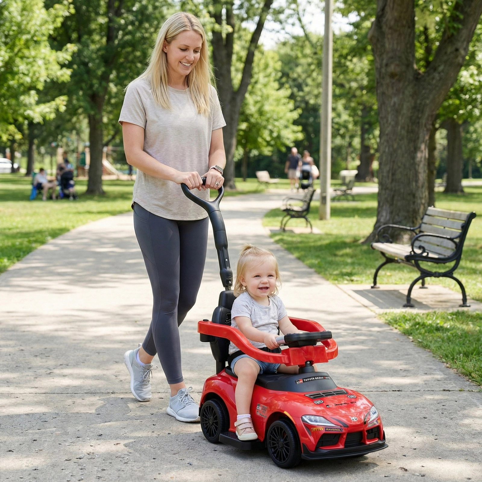 SUGIFT Red Toddler 3-in-1 Ride-On Push Car with Licensed Toyota Body Sliding and Walking Modes 44-lb Rider