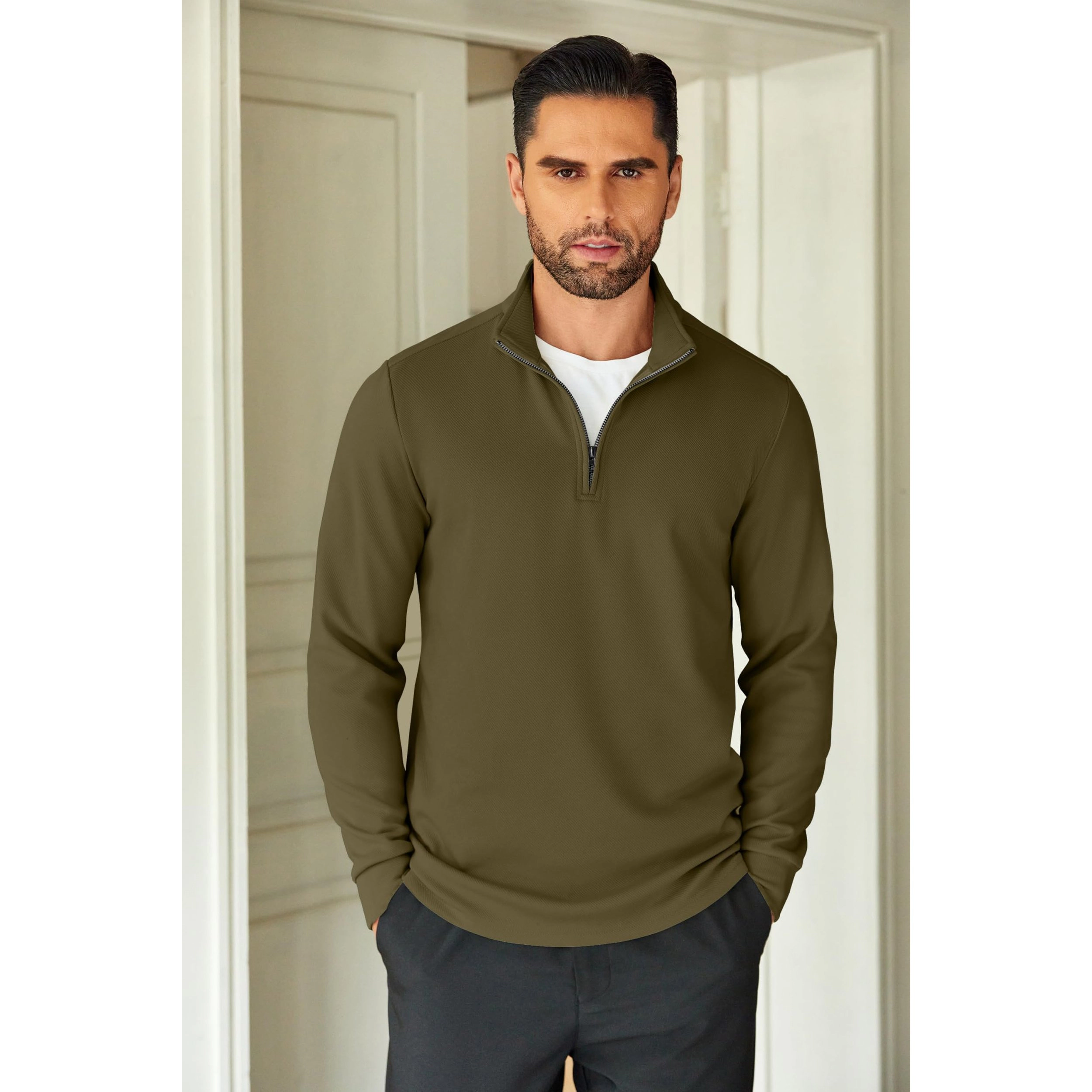 COOFANDY Men's Regular Fit Long Sleeve Quarter Zip Pullover