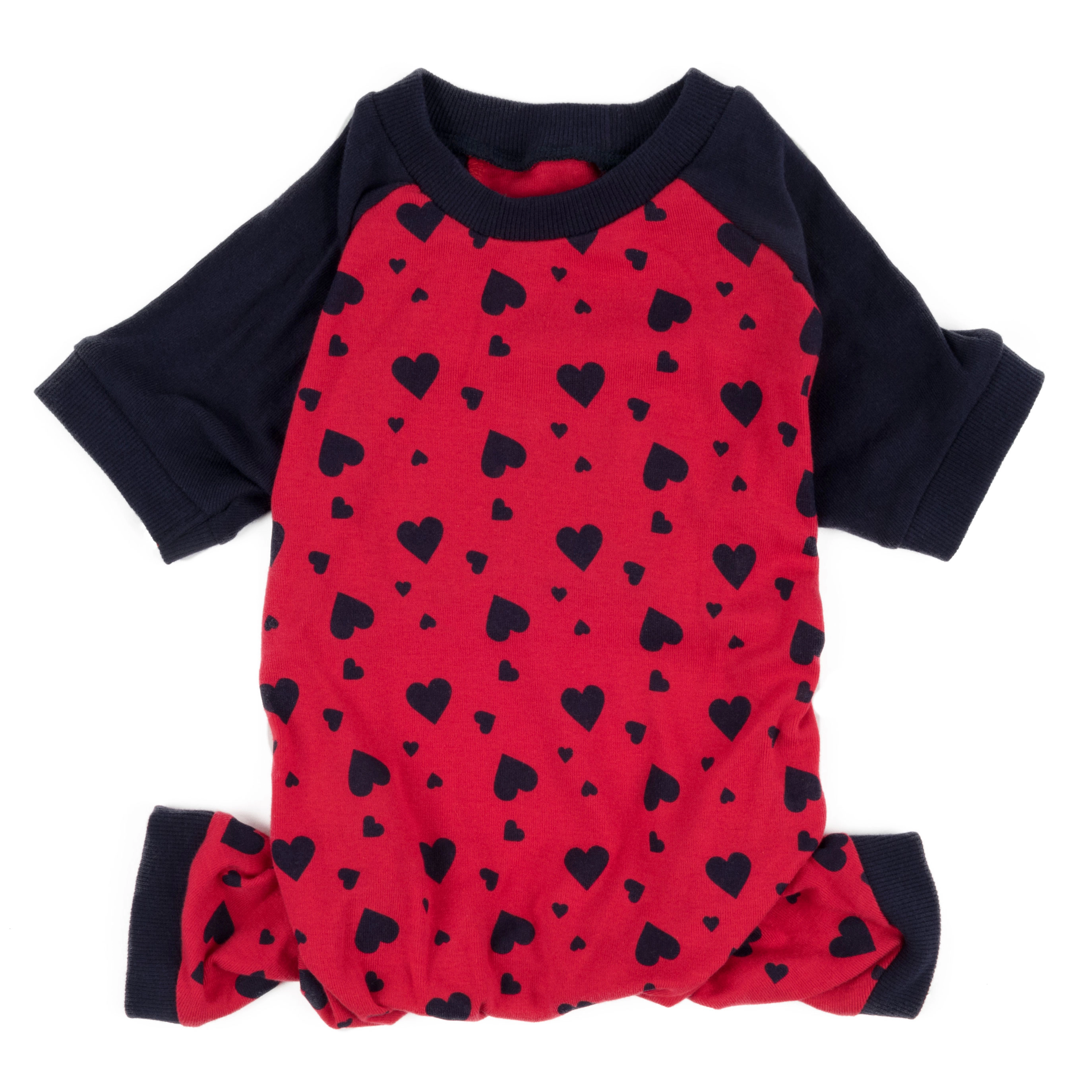 Leveret Dog Cotton Navy Hearts Valentine Pajamas