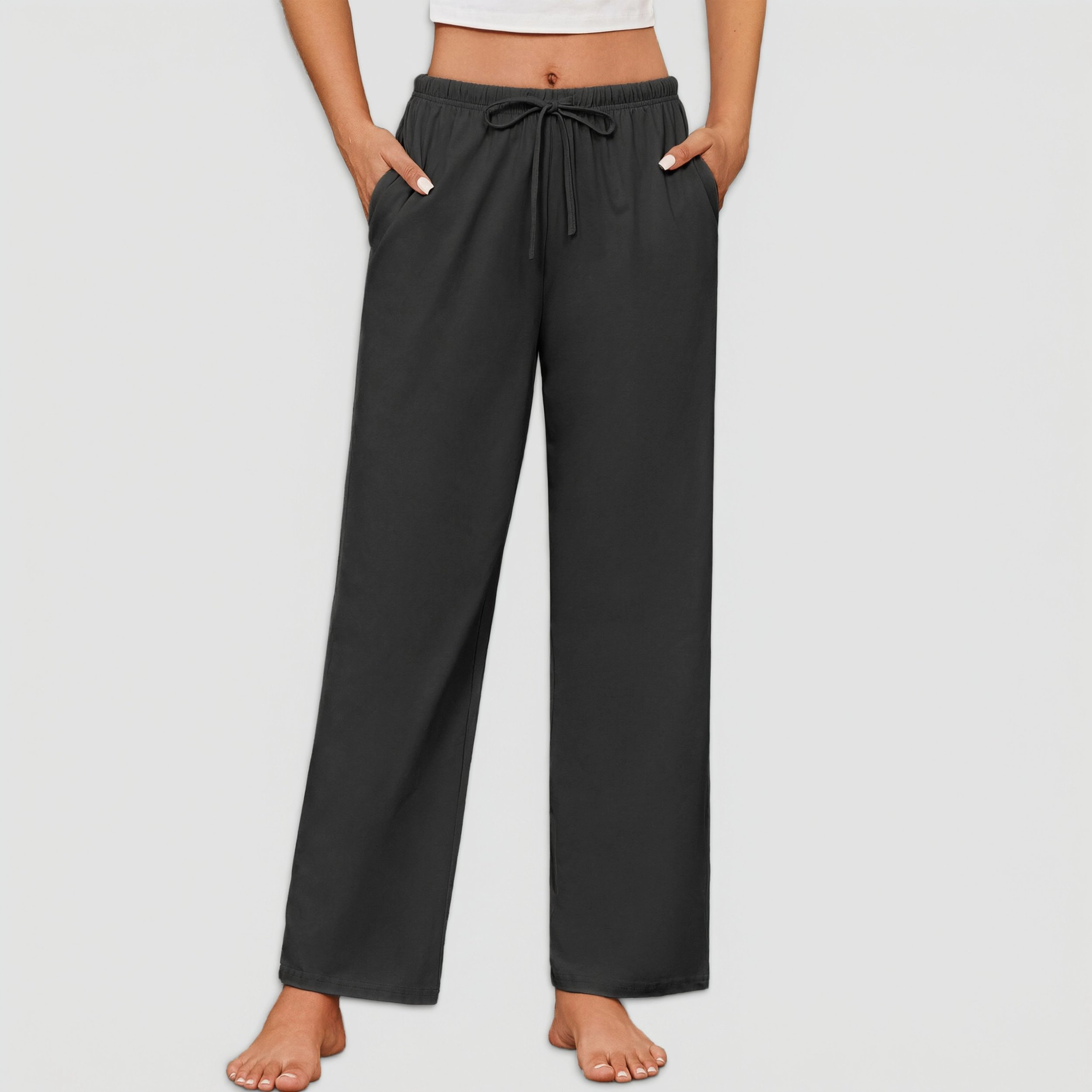 Ekouaer Womens Cotton Pajama Pants Casual Drawstring Bottom Soft