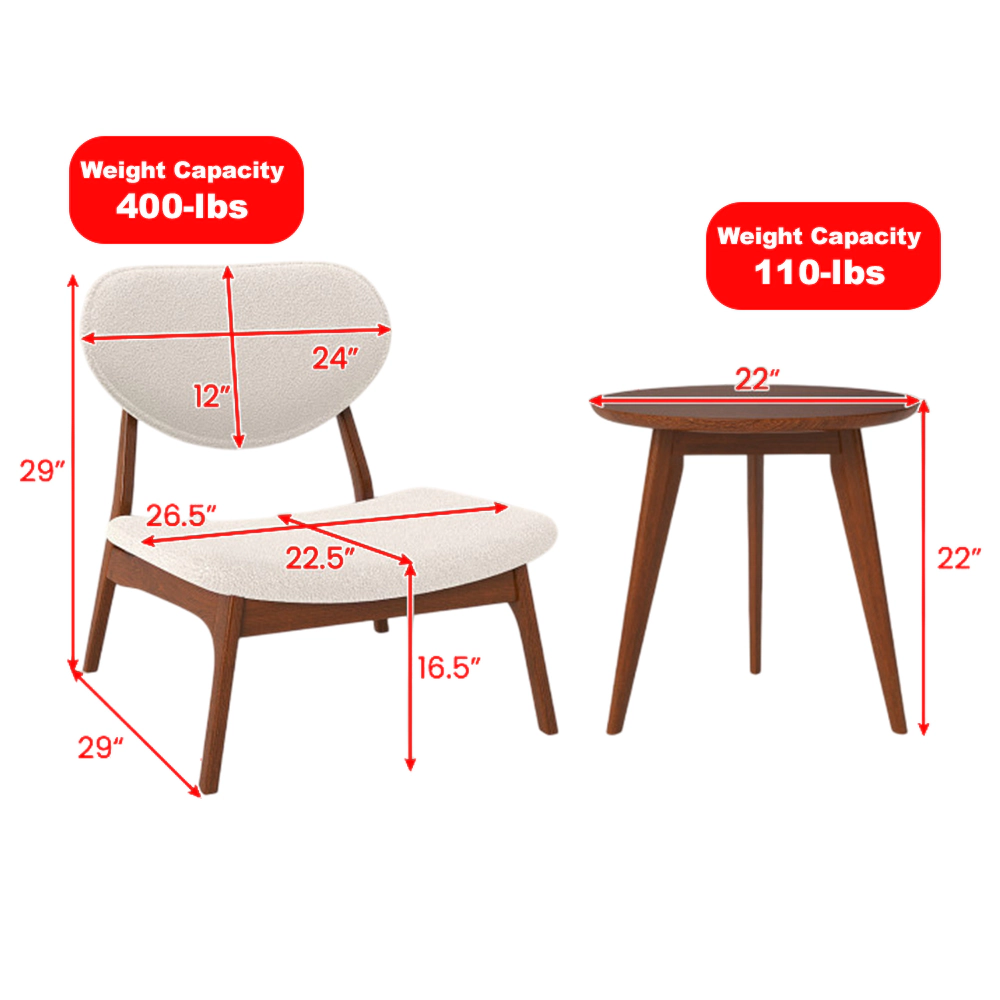 Hivvago Set of 2 Modern Accent Chairs with Matching Side Table and Solid Wood Frame