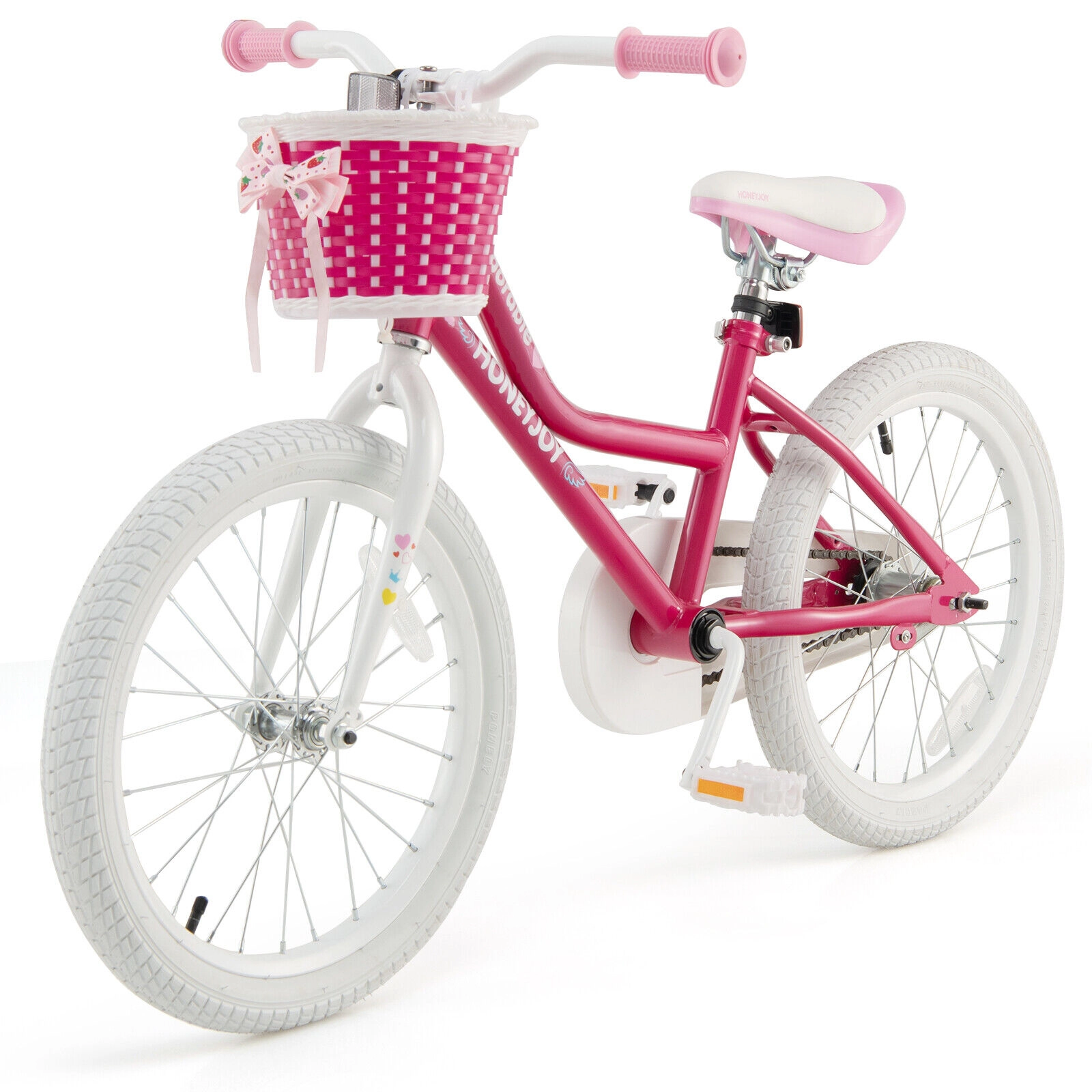 SUGIFT Adjustable 18-in Kids Bicycle Training Wheels 110-lb Capacity Ages 6-8 Pink with Basket & Enclosed Chain Guard