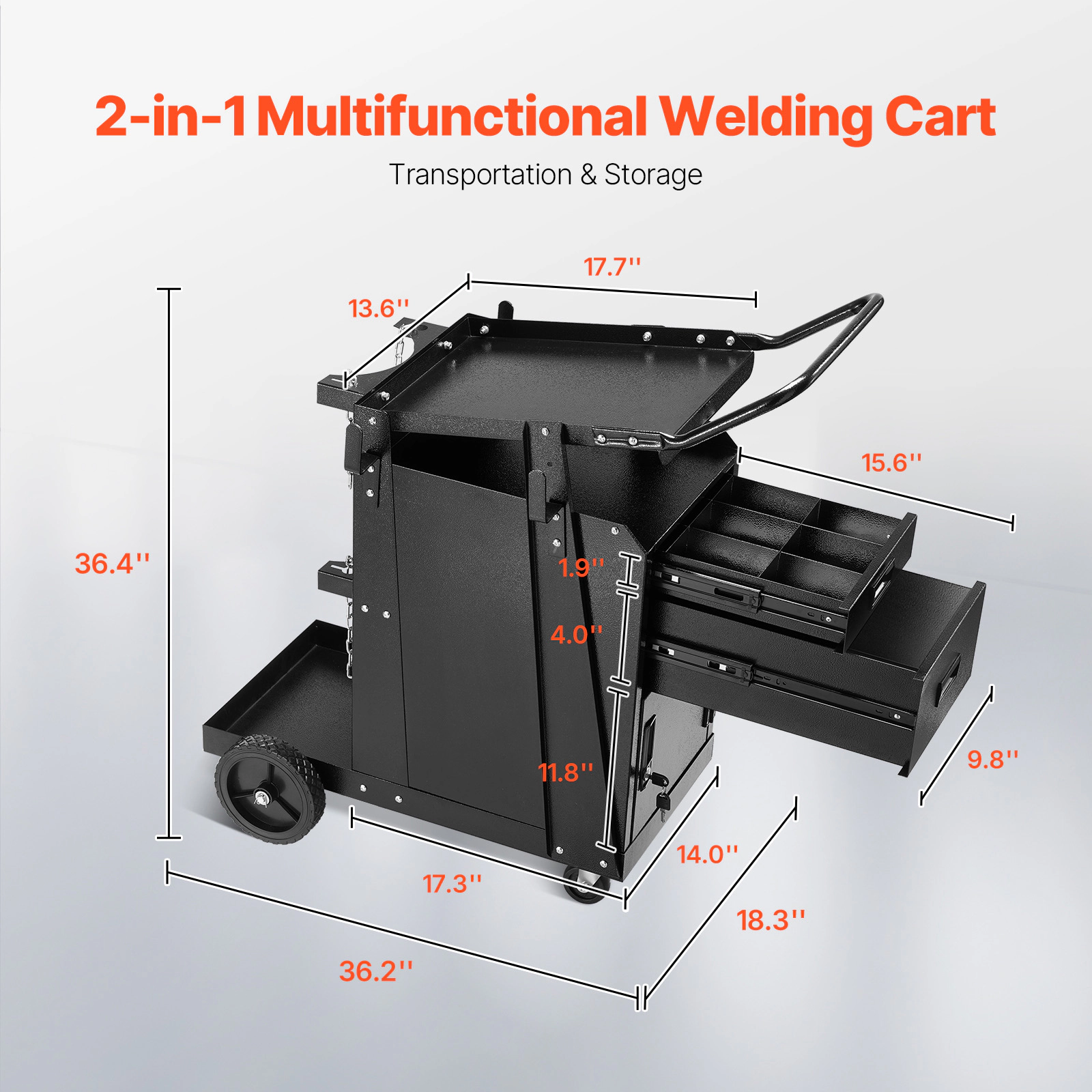HONGGE Welding Cart with 2 Drawers & Lockable Cabinet, 350 lbs Capacity, Steel Cart for MIG TIG Welders