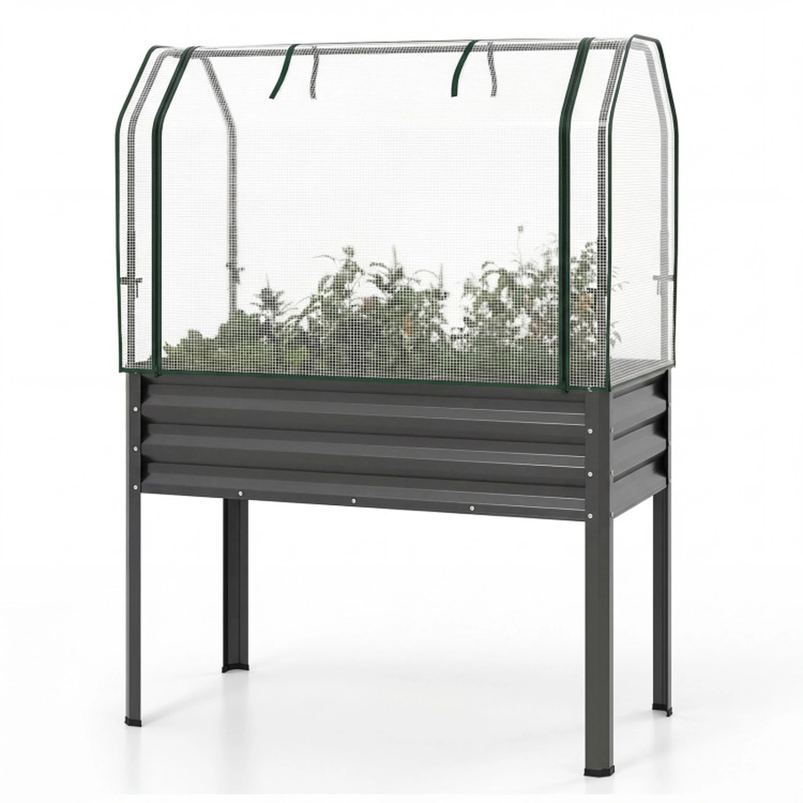 SUGIFT Raised Garden Bed with Legs and Greenhouse Cover 175-lb Capacity Gray