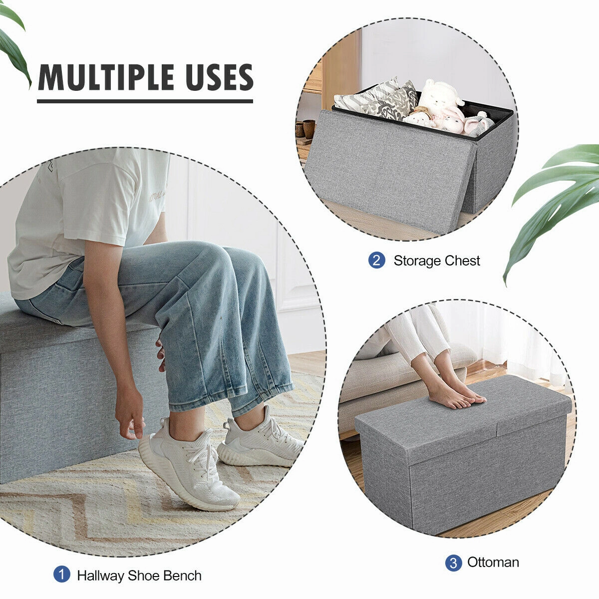 SlickBlue Upholstered Storage Ottoman Bench with Hidden Storage
