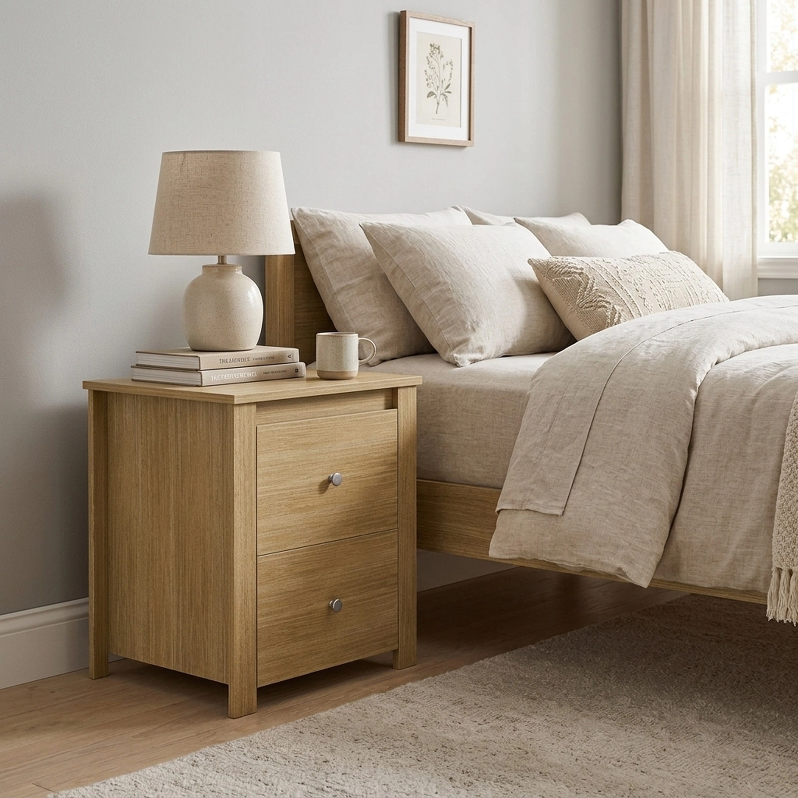 SUGIFT 21-In Natural Nightstand with 2 Drawers, Small Bedside End Table