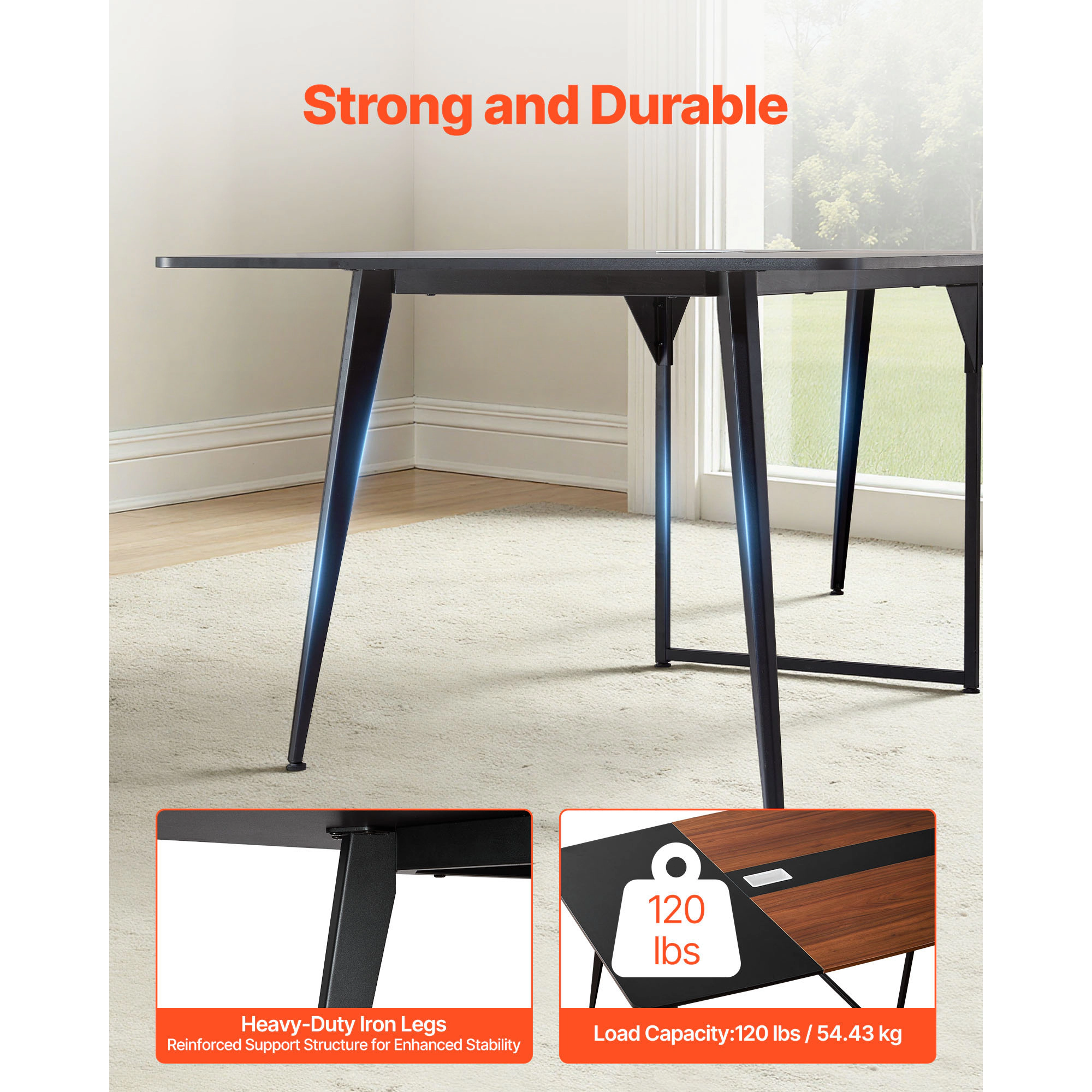 HONGGE Modern Office Meeting Desk with Metal Legs for Conference Room Easy Assembly Brown