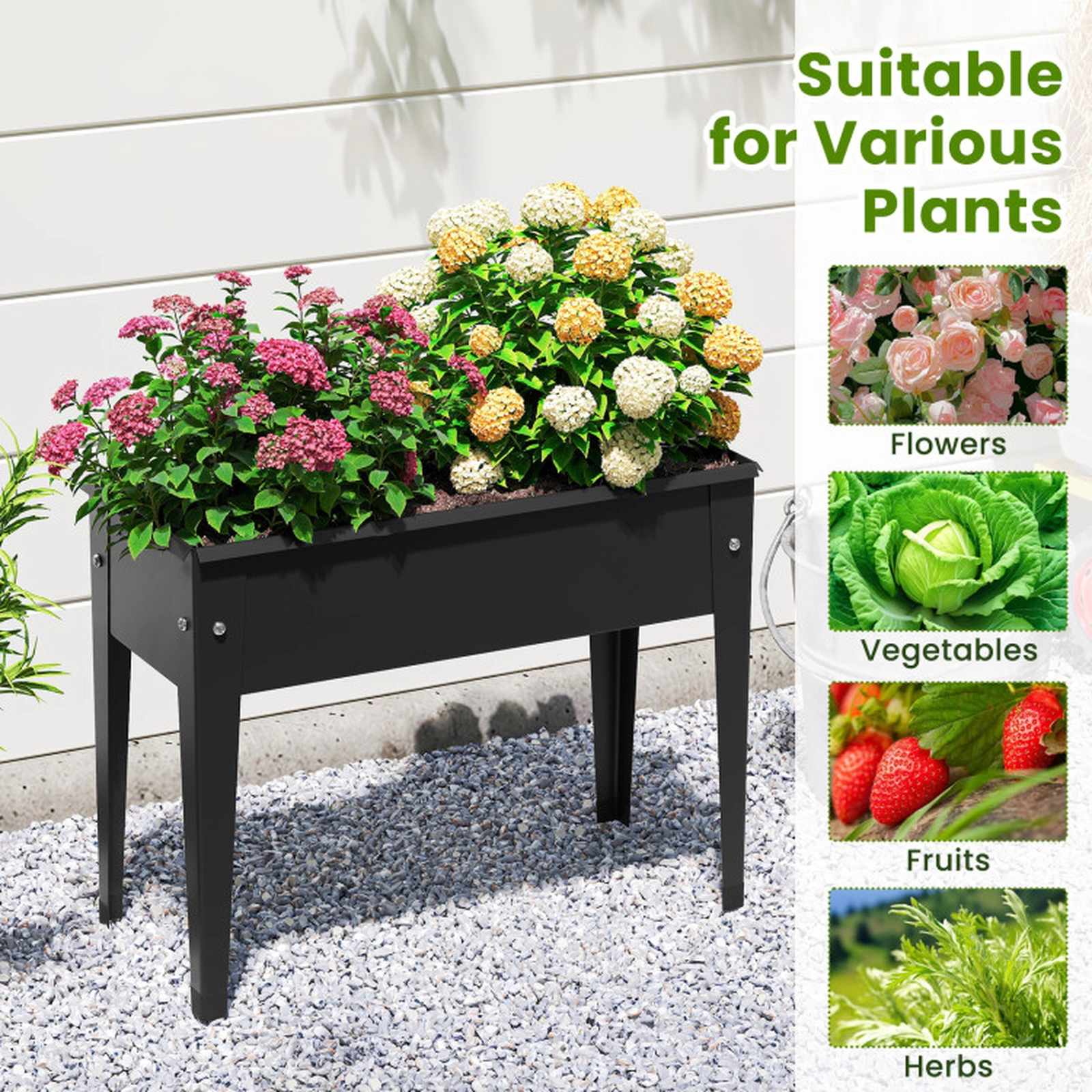 SUGIFT 24-in 44-lb Capacity Black Metal Elevated Raised Garden Bed Planter Box with Legs and Drainage Hole