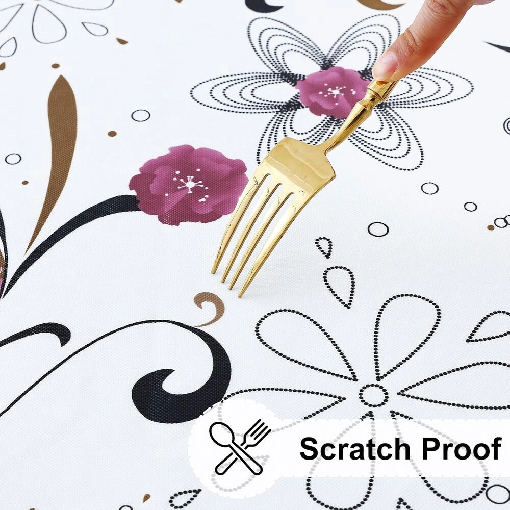 Technopliance Waterproof Fitted Vinyl Tablecloth 30 x 72 Inch Black Brown Floral