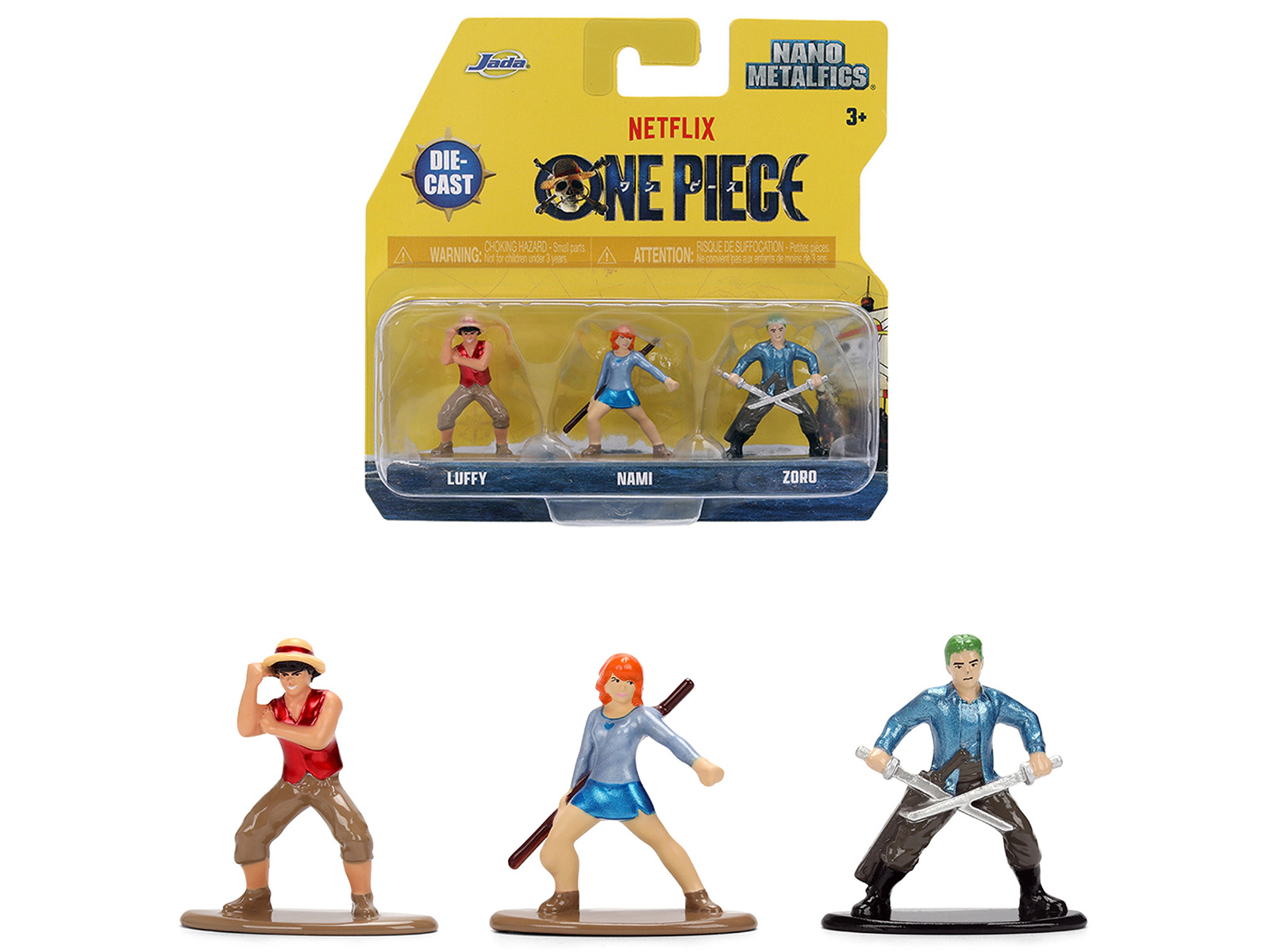 Jada Set of 3 Diecast Figures "One Piece" (2023-Current) TV Series "Nano Metalfigs" Series Diecast Models by Jada