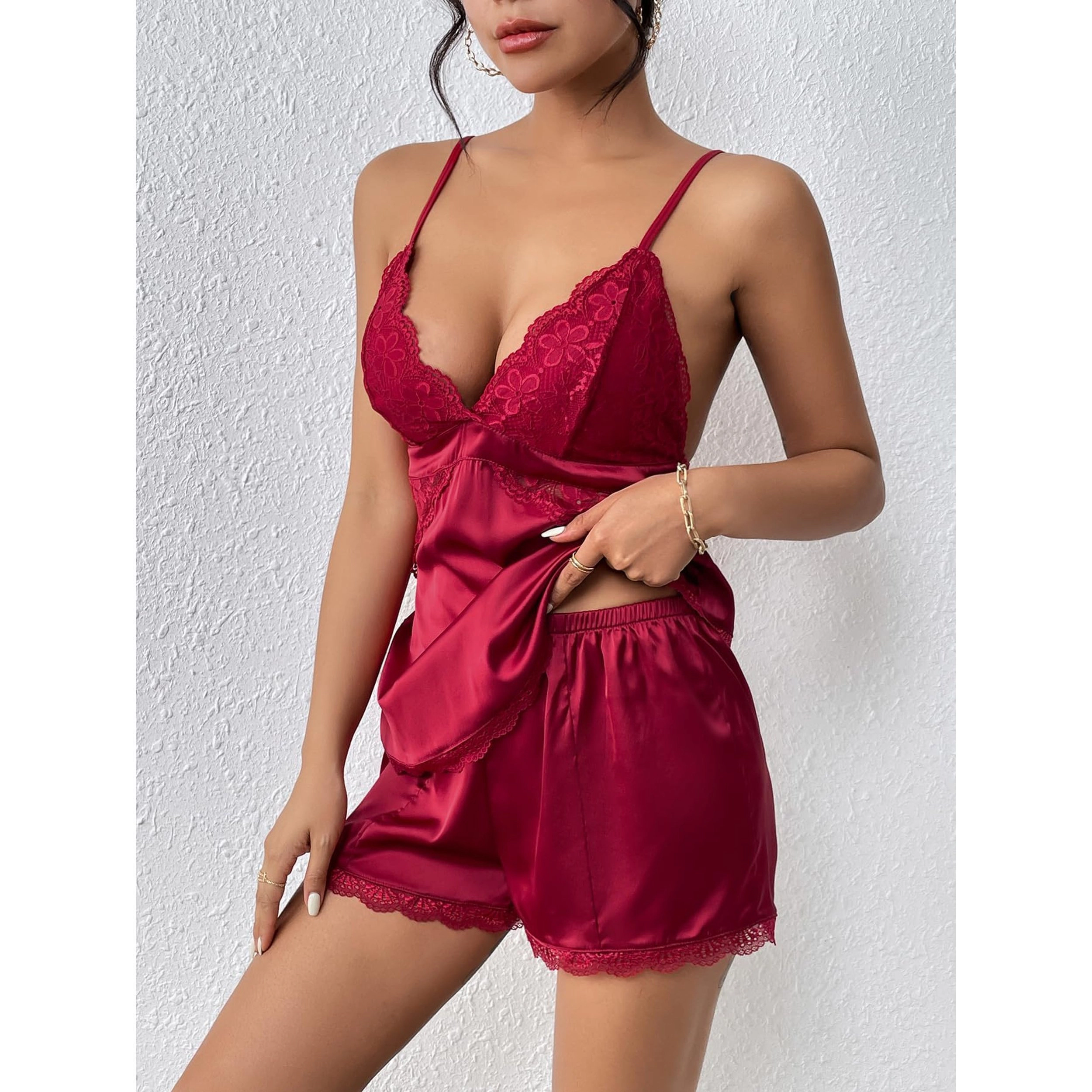 Avidlove Women's Satin Lace Camisole Shorts Pajama Set