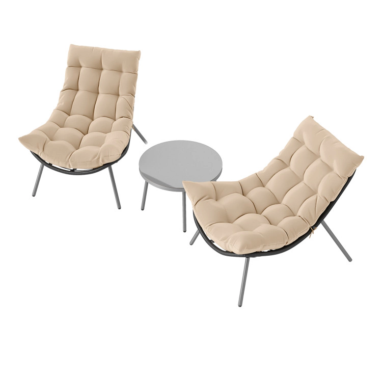 Hivvago 3 Pieces Pe Rattan Conversation Set With Cushioned Papasan Chairs