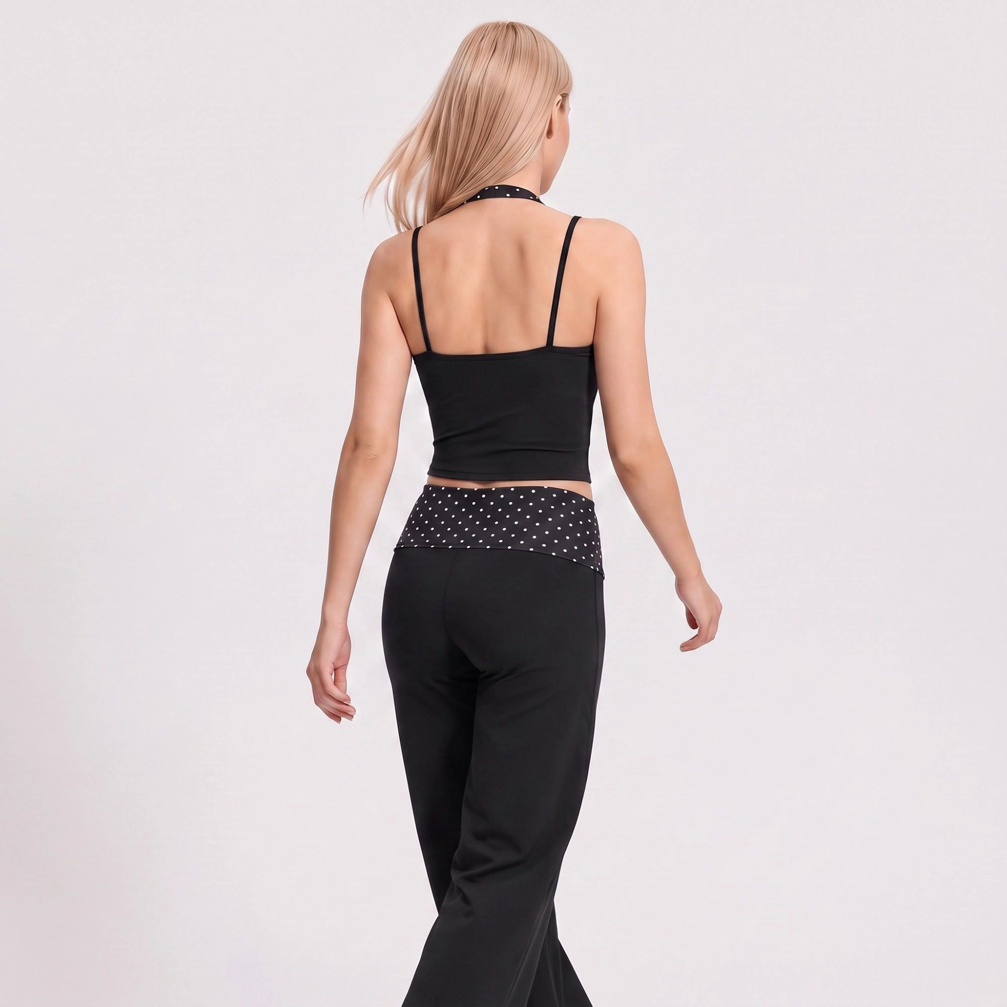 Anna-Kaci Women's Layered Polka Dot Halter Cropped Active Tank Top with Slim Straps for Yoga and Athleisure
