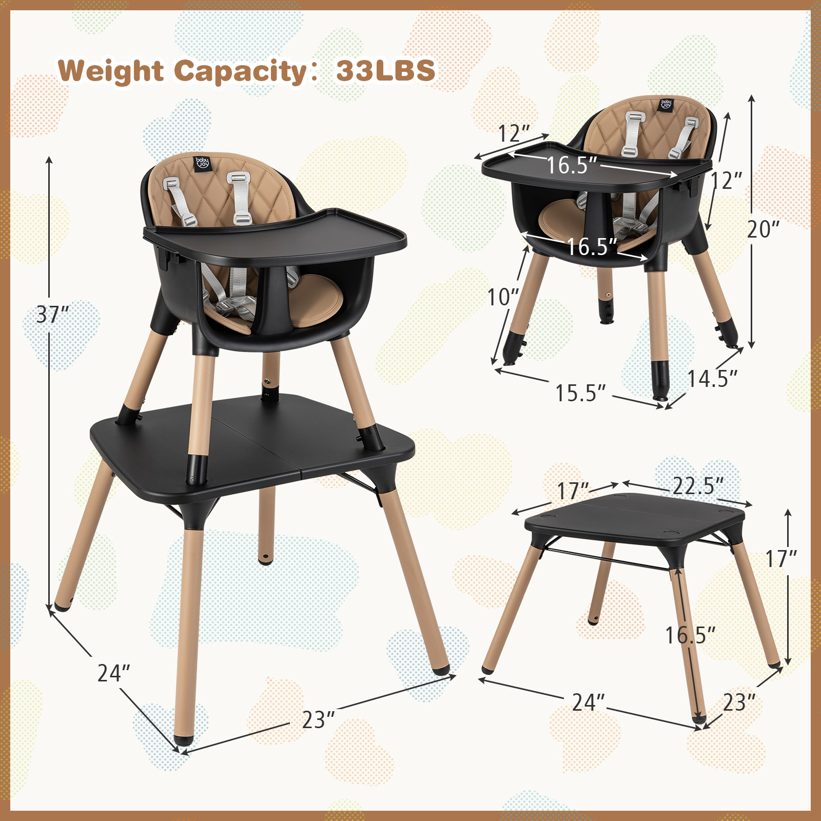 SUGIFT PU Cushion 4-in-1 Convertible Baby High Chair and Toddler Table Set
