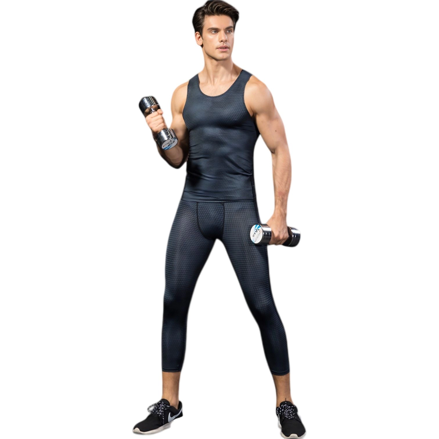 Anna-Kaci Men's Sleeveless Compression Tank Top with Textured Fabric and Scoop Neckline