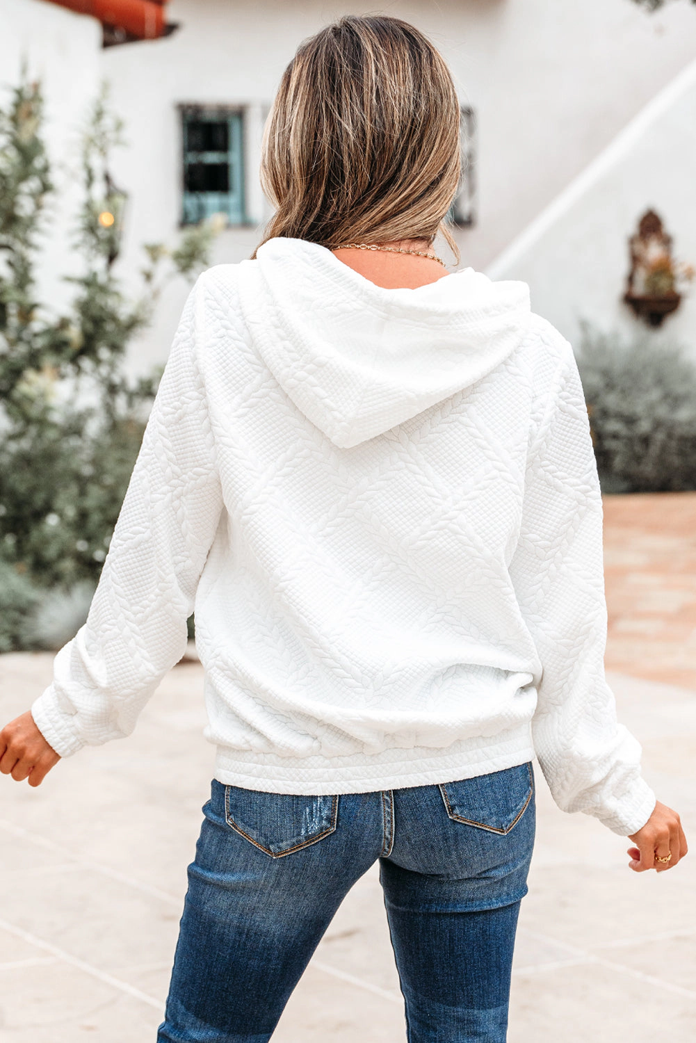 Threaded Pear Women's Magnolia Cable Lattice Texture Kangaroo Pocket Hoodie