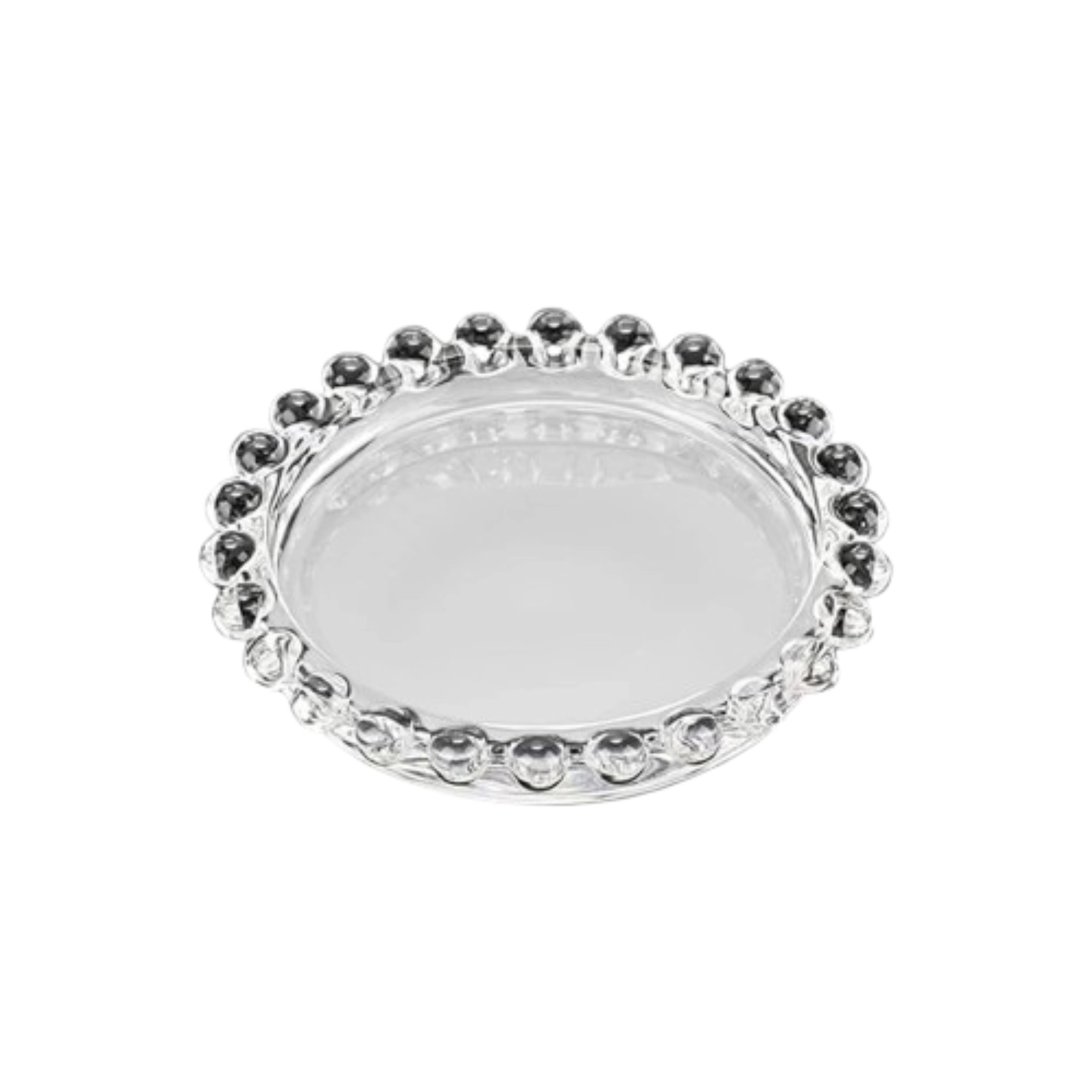 Home Collection Clear Glass Beaded Rim Candle Holder Plates Pack of 6