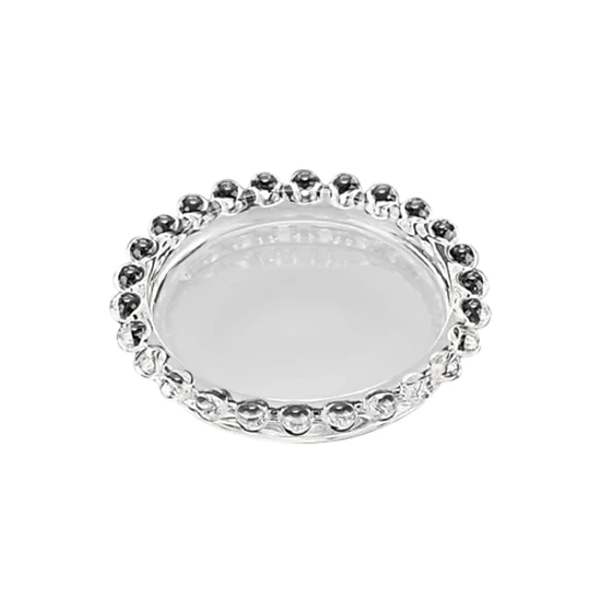 Home Collection Clear Glass Beaded Rim Candle Holder Plates Pack of 6