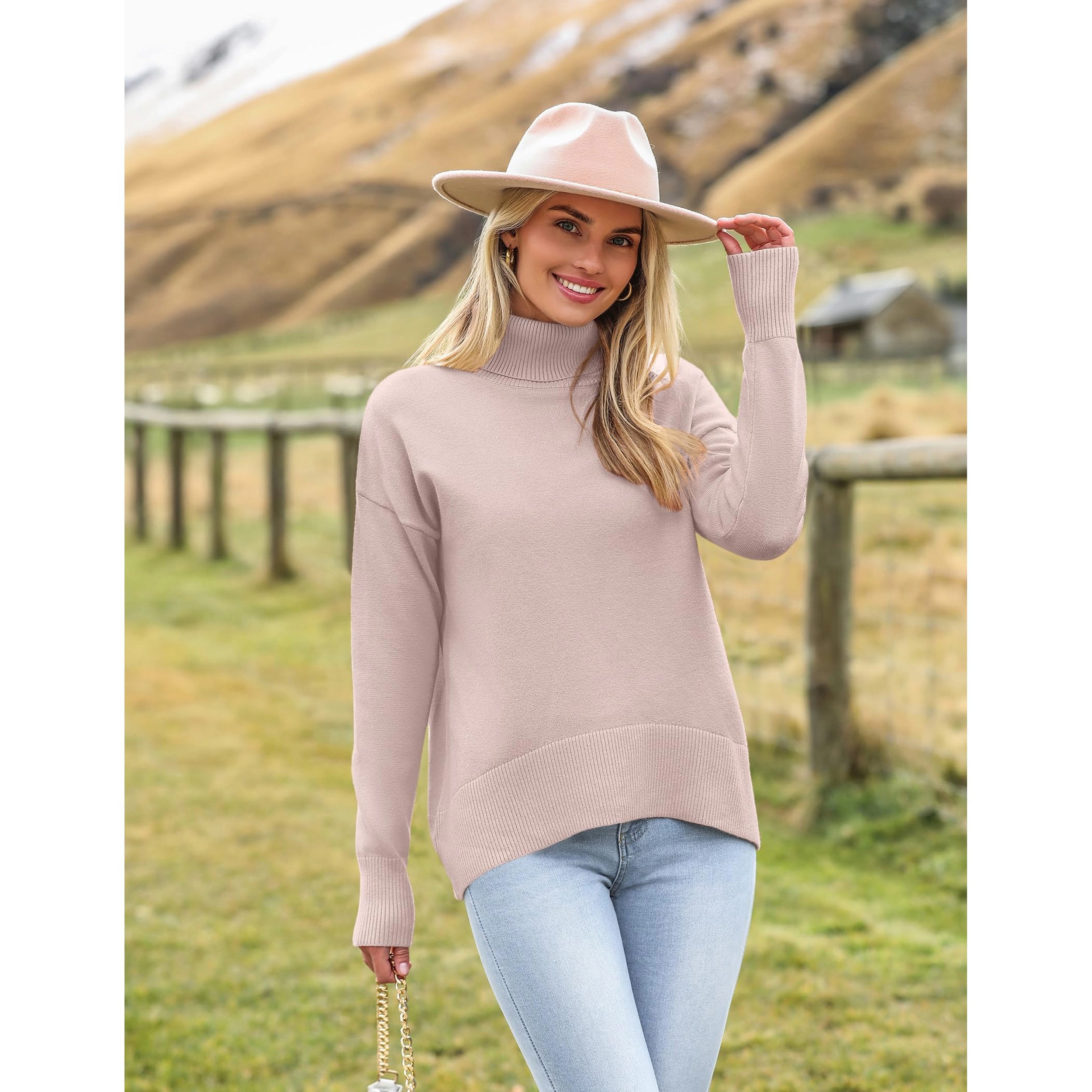 Zeagoo Women's Turtleneck Chunky Knitted High Low Hem Pullover