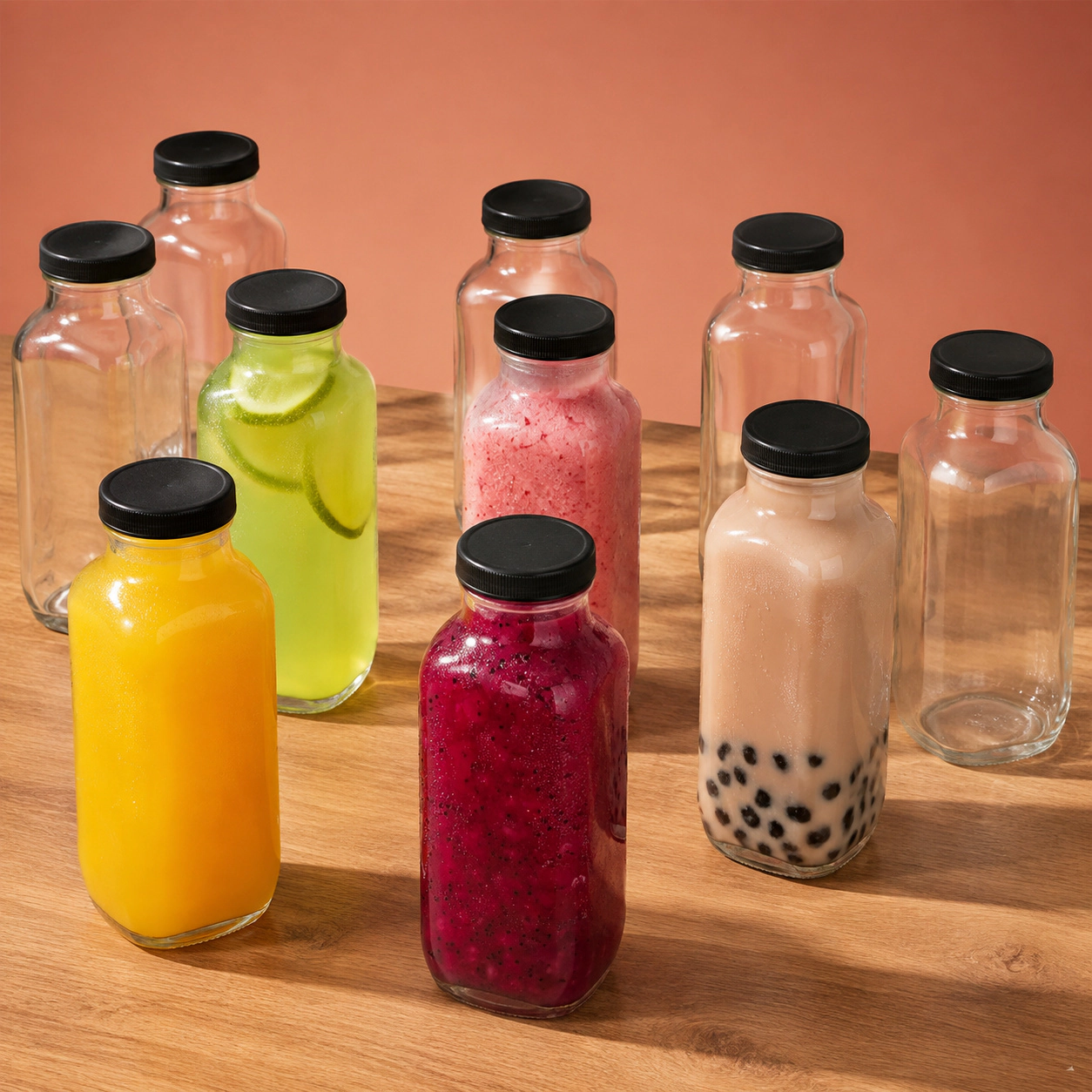 WZK 10-Pack Reusable Airtight Lids Glass Juice Bottles