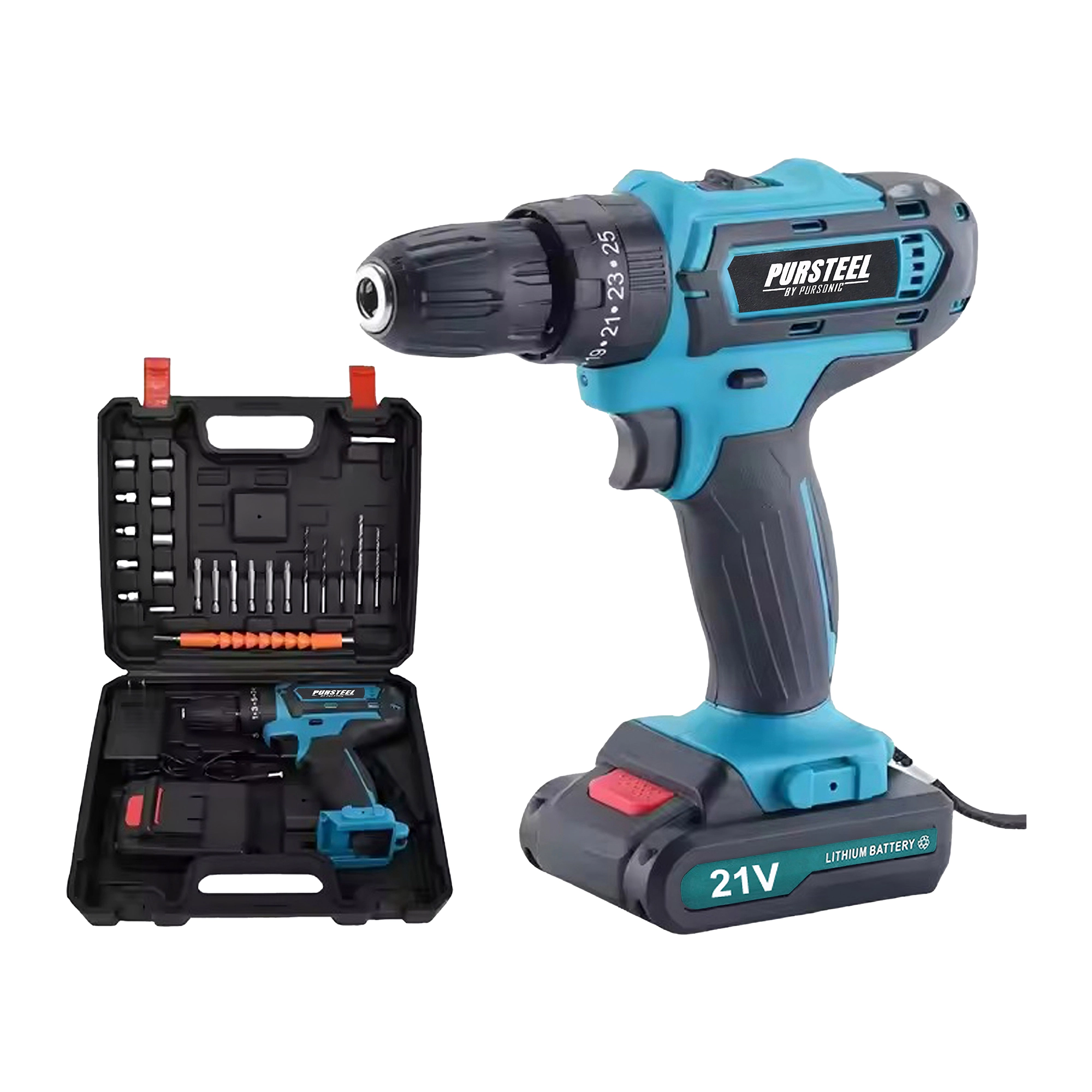 Pursonic Unisex 21V Rechargeable Cordless Drill – 24 Piece Power Tool Set for Home Improvement & DIY Projects