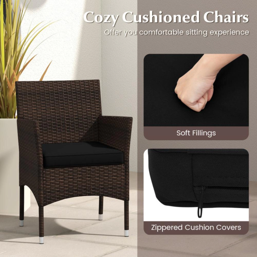 Hivvago 3 Pieces Outdoor Conversation Set With Cushioned Seat And Glass Tabletop