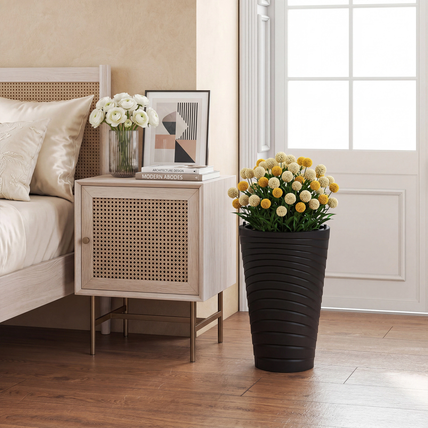 LJG Tall Flower Pot Set of 2 with Insert Bucket and Handle Design