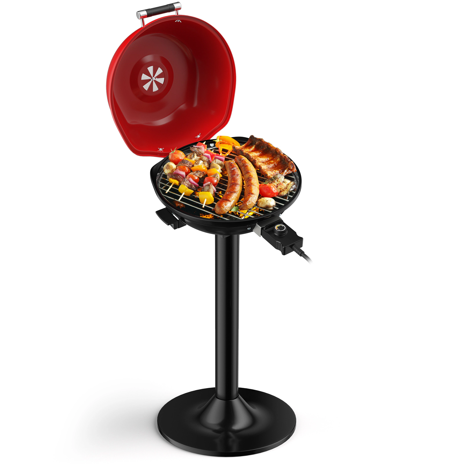SUGIFT 1600-W Black and Red Portable Electric BBQ Grill with Removable Non-Stick Rack and Oil Drawer