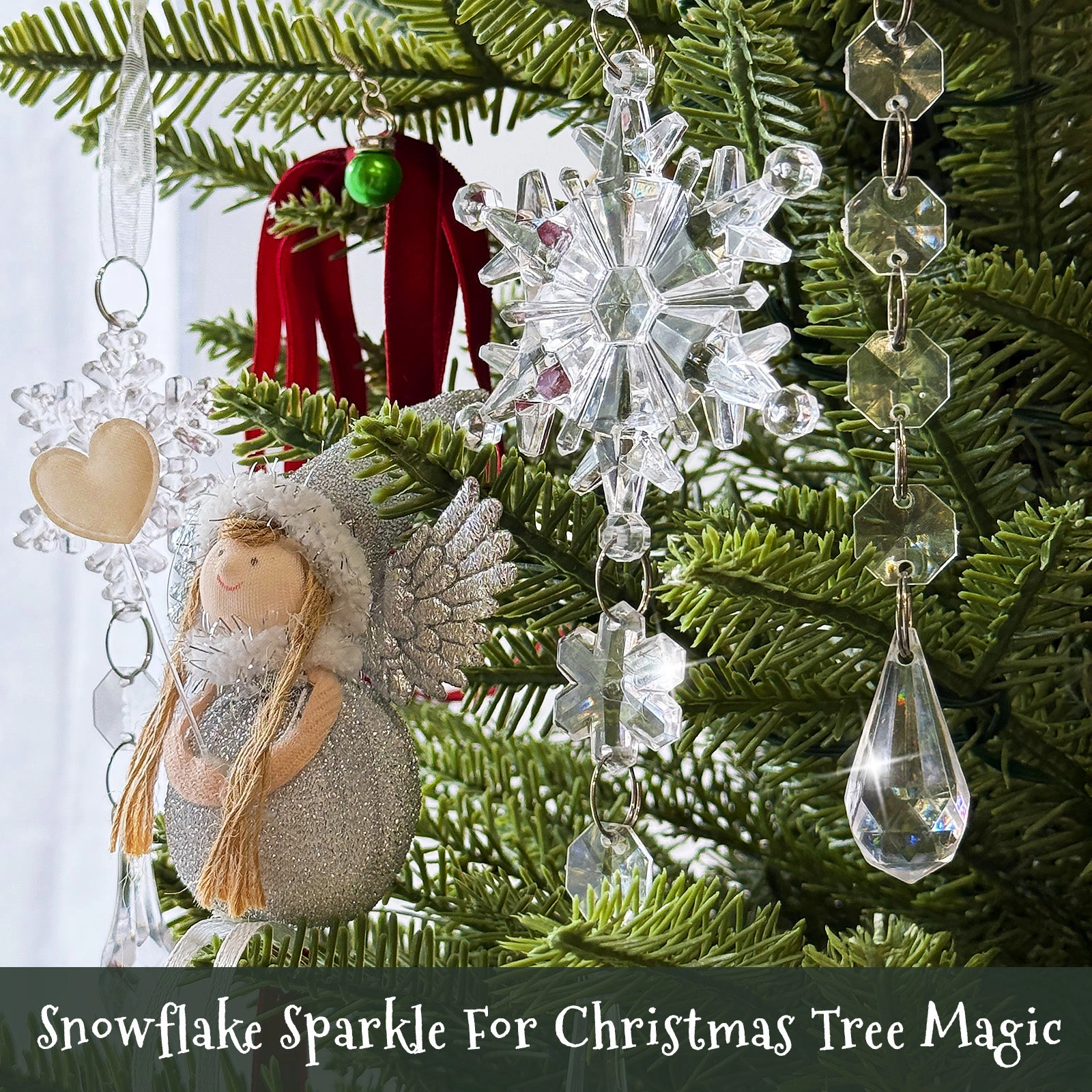 Wrapables 22pcs Christmas Tree Ornaments, Acrylic Hanging Snowflakes and Icicles Decorations for Winter New Year Parties