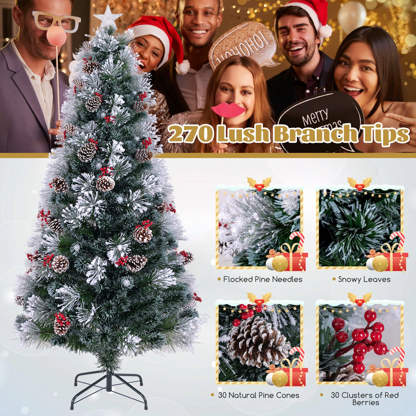 SlickBlue Pre-Lit Flocked Christmas Tree with Red Berries
